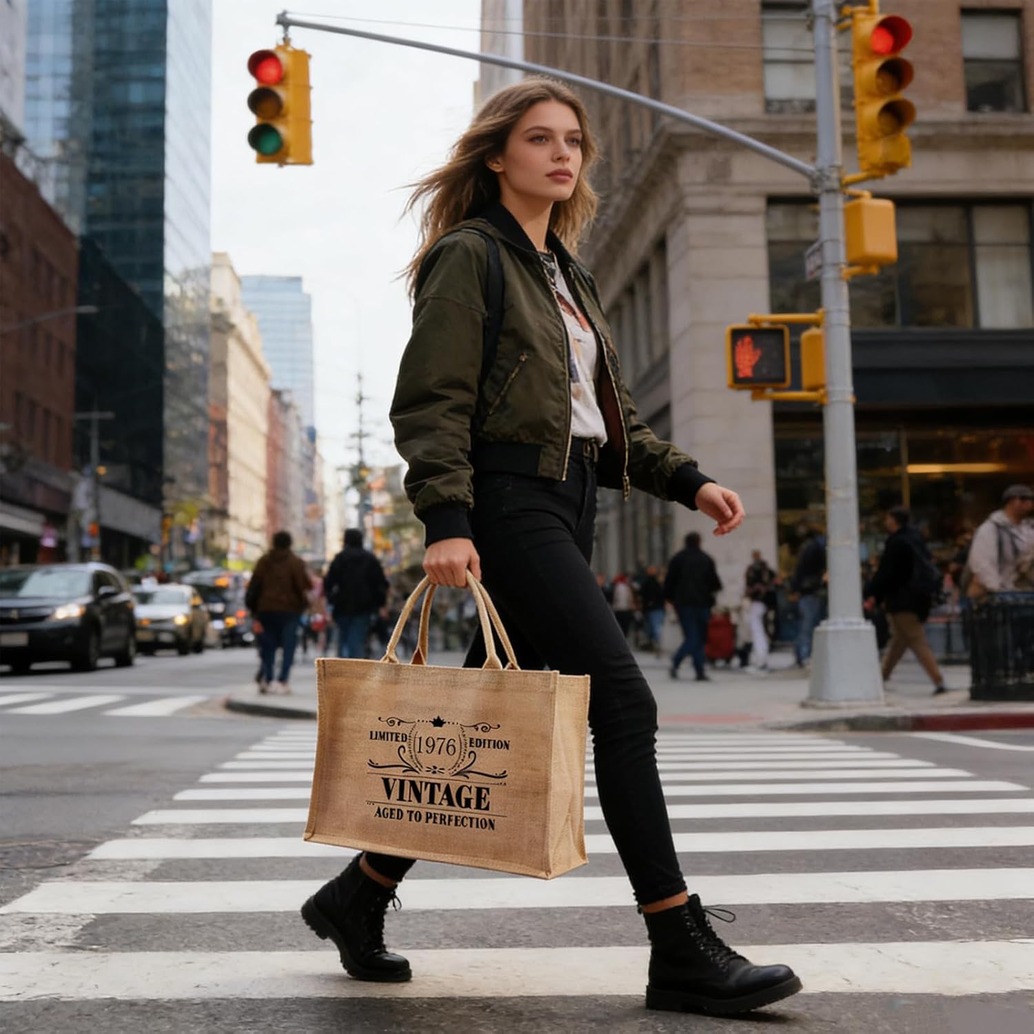 50th Birthday Gifts for Women, Vintage 1976 50 Year Old Tote Burlap Bags for Her, Personalized Jute Reusable Grocery Bags for Beach, Birthday, Wedding, Holiday Gifts for Mom, Wife, Aunt Turning 50 - Image 4