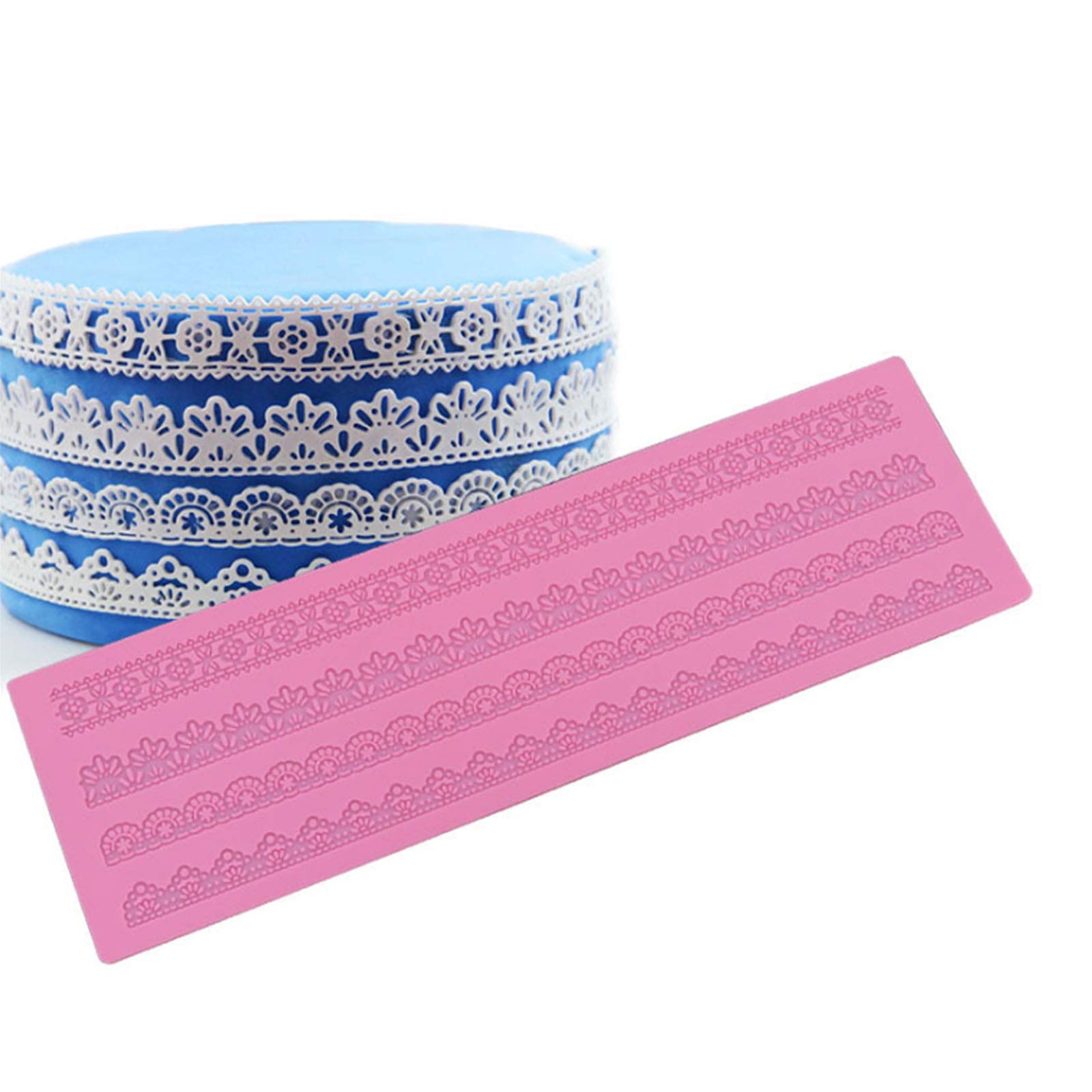 Lace Border Mould Silicone Sugar DIY Fondant Soap Baking Mat Lace Pad Cake Decoration Mold Fondant Pattern Embossed Mat Cake Decorating Tools for 3D Lace Pattern, Chocolate, Fondant, Classic Pattern