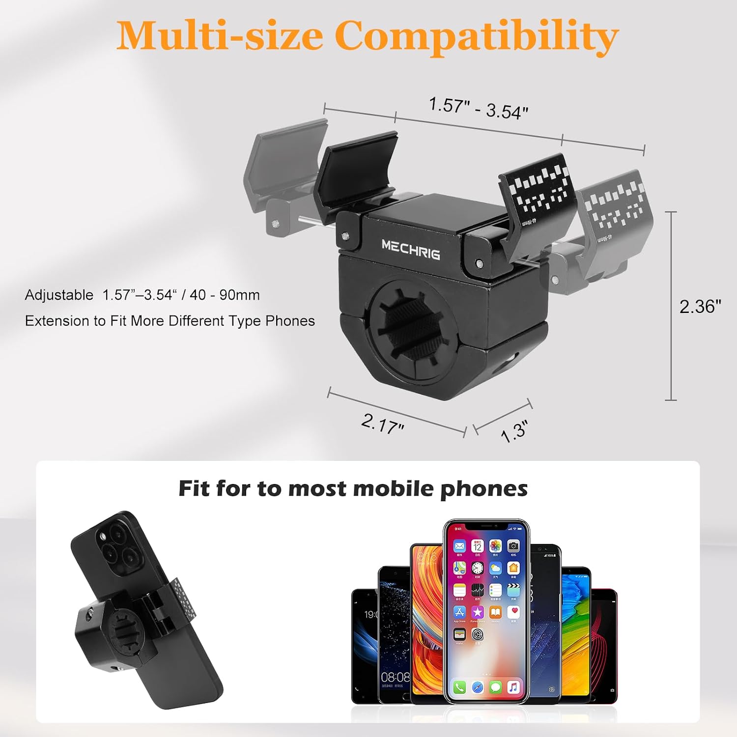 Phone Holder for Bike - Aluminum Alloy Bike Phone Mount Holder,360° Adjustable Handlebar Cellphone Stand-Horizontal & Vertical Vlog Shooting, Ebike Accessories Fit for Motorcycle/Scooter,Black 88001B
