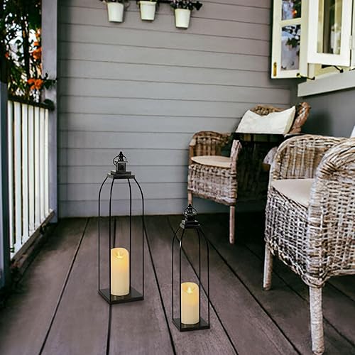 Miniatura 6 de DARJEN Faroles decorativos para velas de 19 pulgadas y 22 pulgadas, grandes faroles de metal decorativos de granja con 2 velas sin llama, faroles de