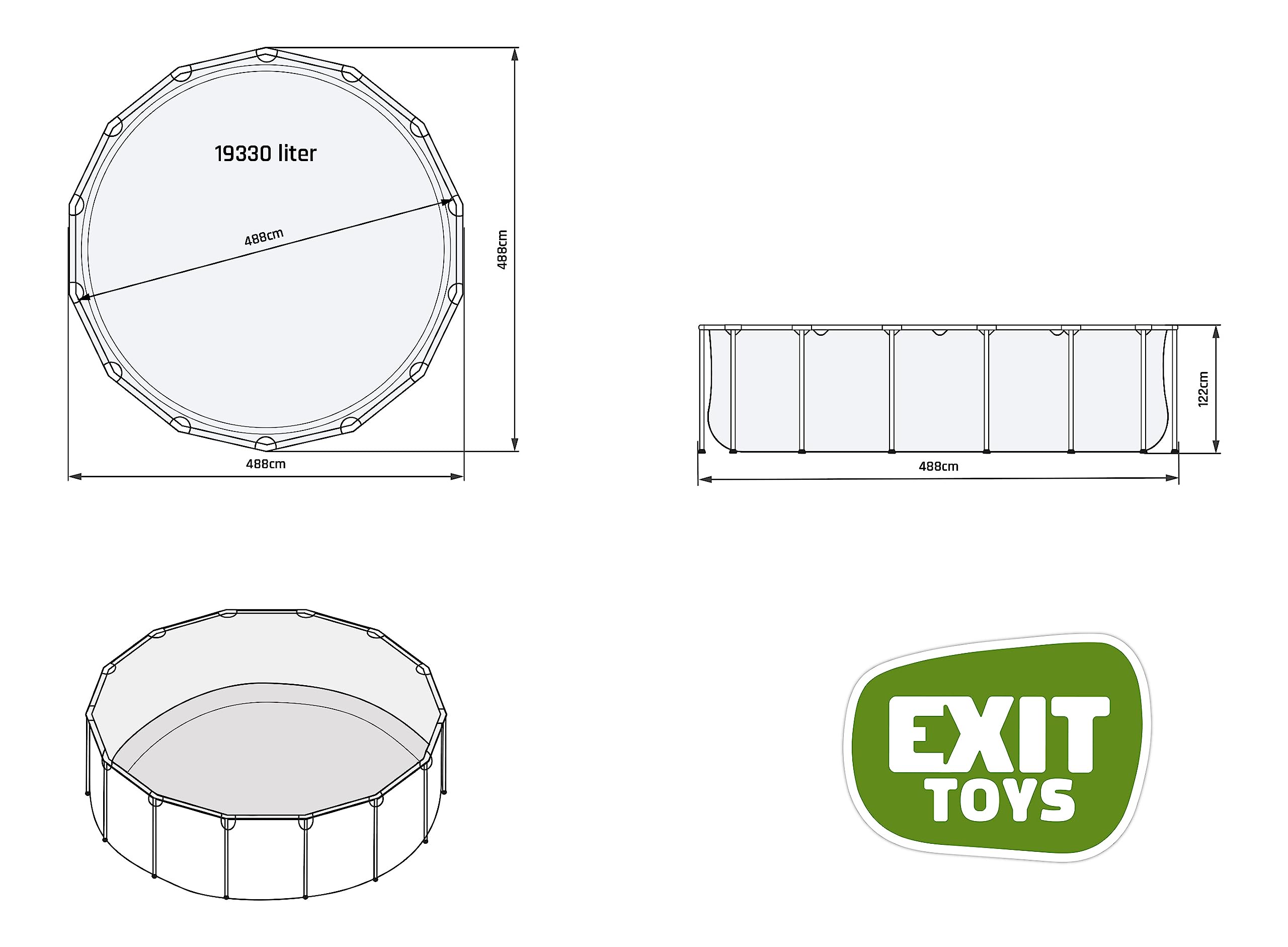 EXIT Toys Wood Pool - ø488x122cm - Piscina de Marco Redondo Grande con Bomba de Filtro de Cartucho - Piscina Extra Profunda - Marco Robusto - Incluye Escalera de Piscina - Diseño Único - Marrón