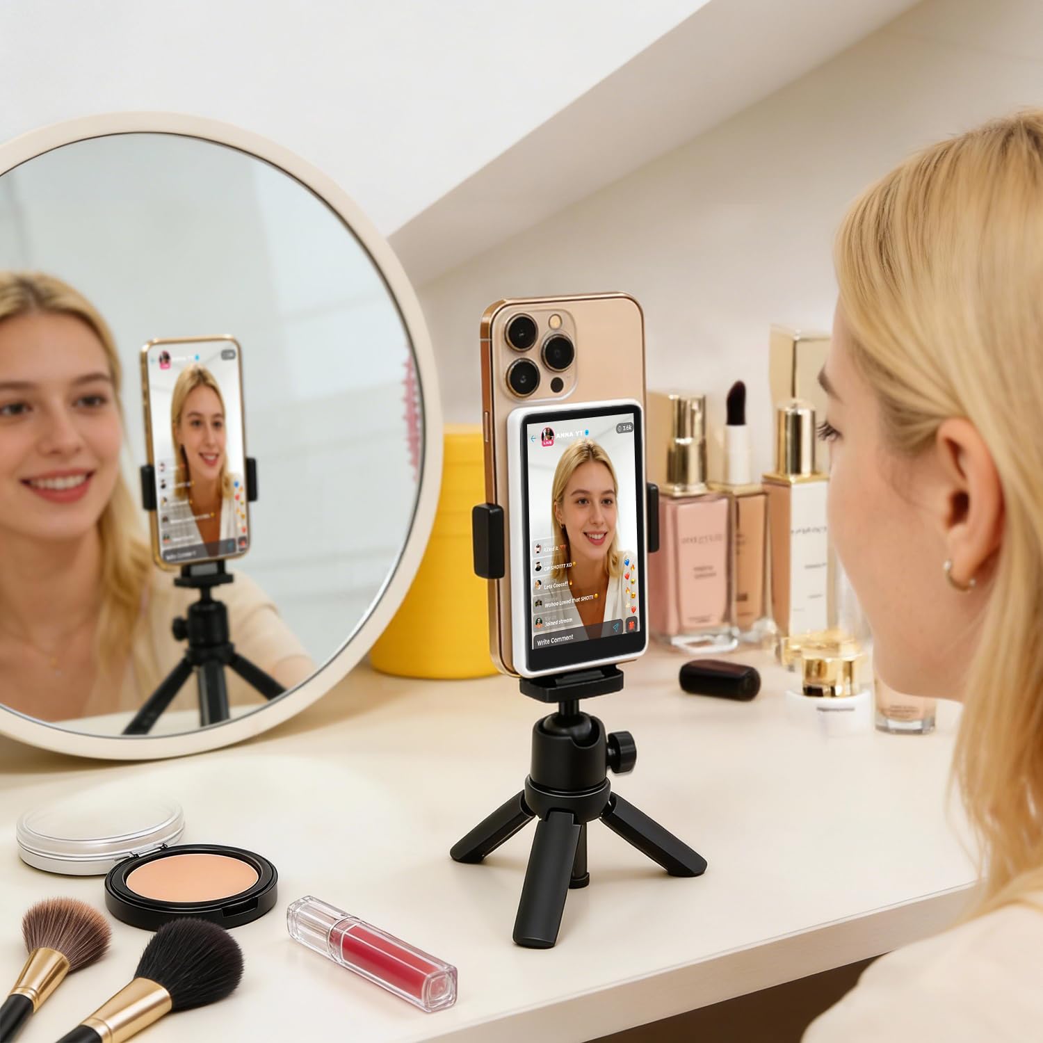 Écran de Selfie Magnétique pour iPhone et Android, Sans Délai, Haut-parleur Intégré, Partage d'écran en Temps Réel, Moniteur de Selfie pour Enregistrement Vidéo, YouTube, TikTok, Diffusion en Direct