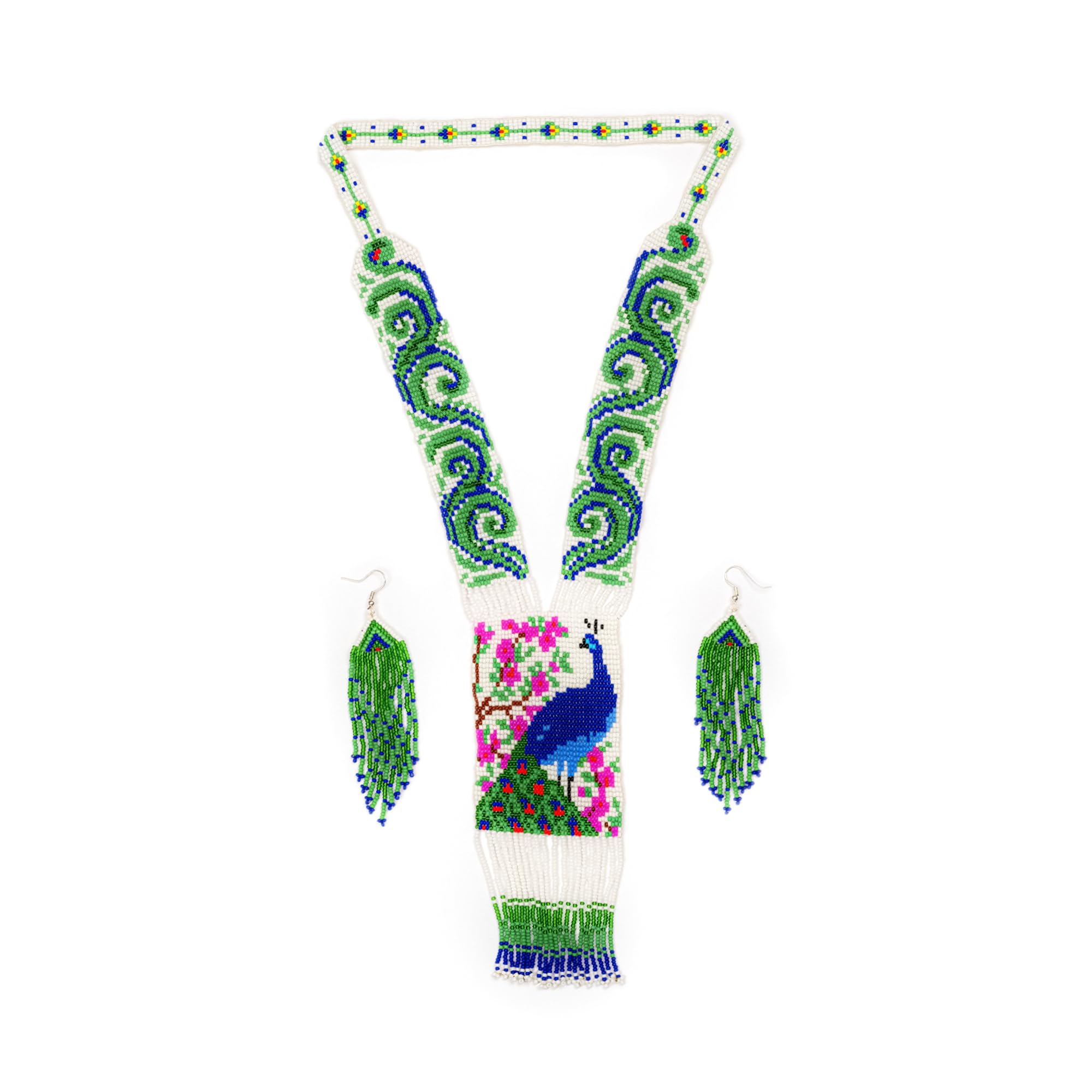 Chandair Handmade Blue Seed Beads Beaded Peacock Design Necklace Earrings Set for women & girls, Stylish Traditional Long Necklace Mala for Pet Lovers (B0D1V8JSGJ) Amazon Price History, Amazon Price Tracker
