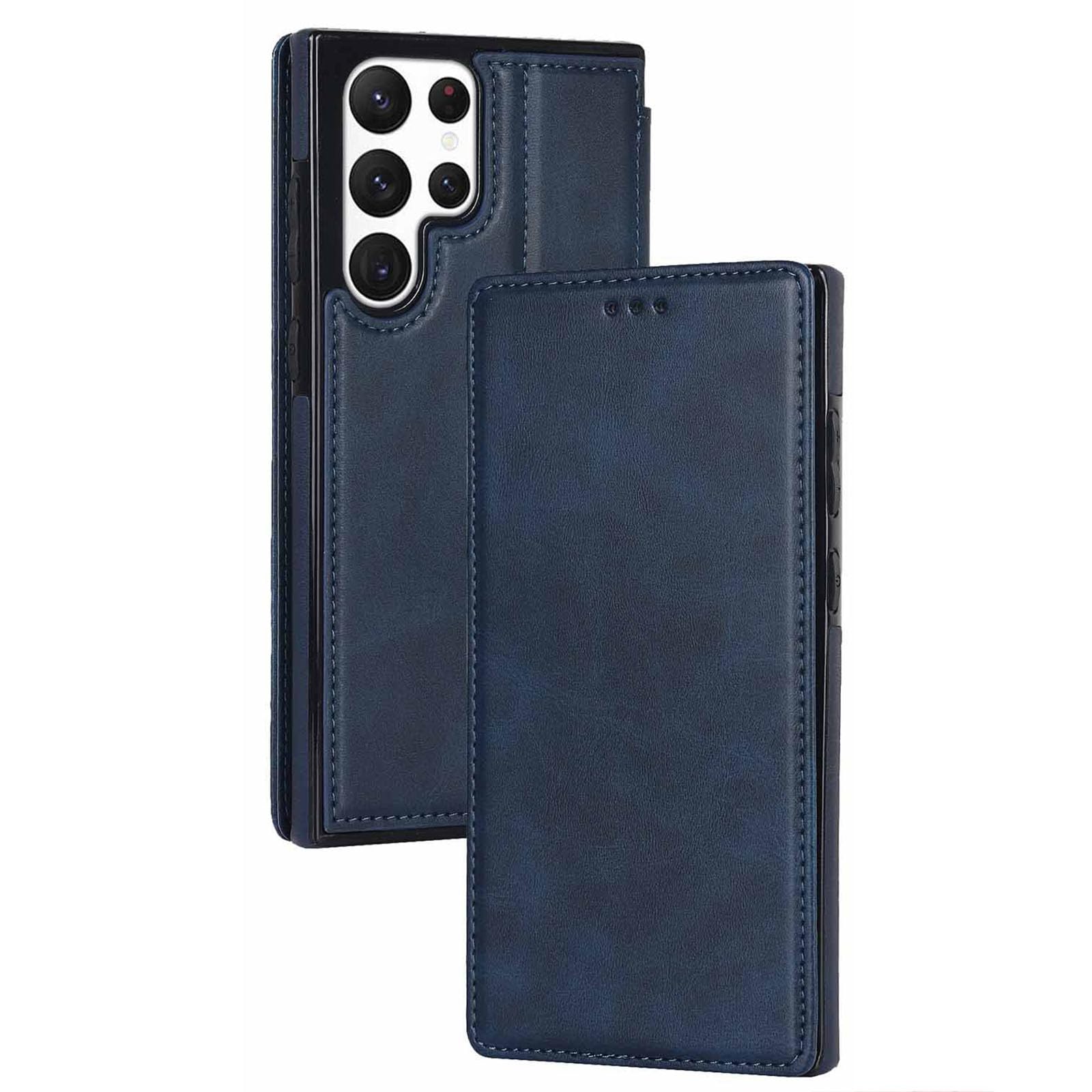 Składane etui do Samsung Galaxy S23 Ultra/S23 Plus/S23, ultracienkie, biznesowe skórzane etui z podstawką, miękkie, odporne na zarysowania i przegródki na karty, etui na telefon komórkowy, niebieskie,