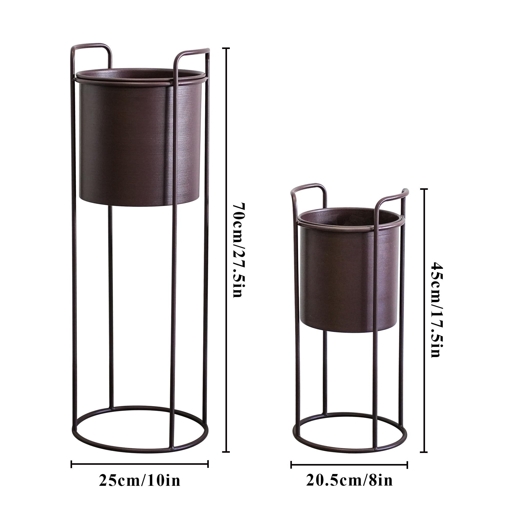 TRIROCKS Set di 2 fioriere con supporto, grande fioriera in metallo per piante da interno, alte 28 e 18 pollici, vasi per piante per soggiorno, angolo cucina, ufficio, giardino, balcone, patio