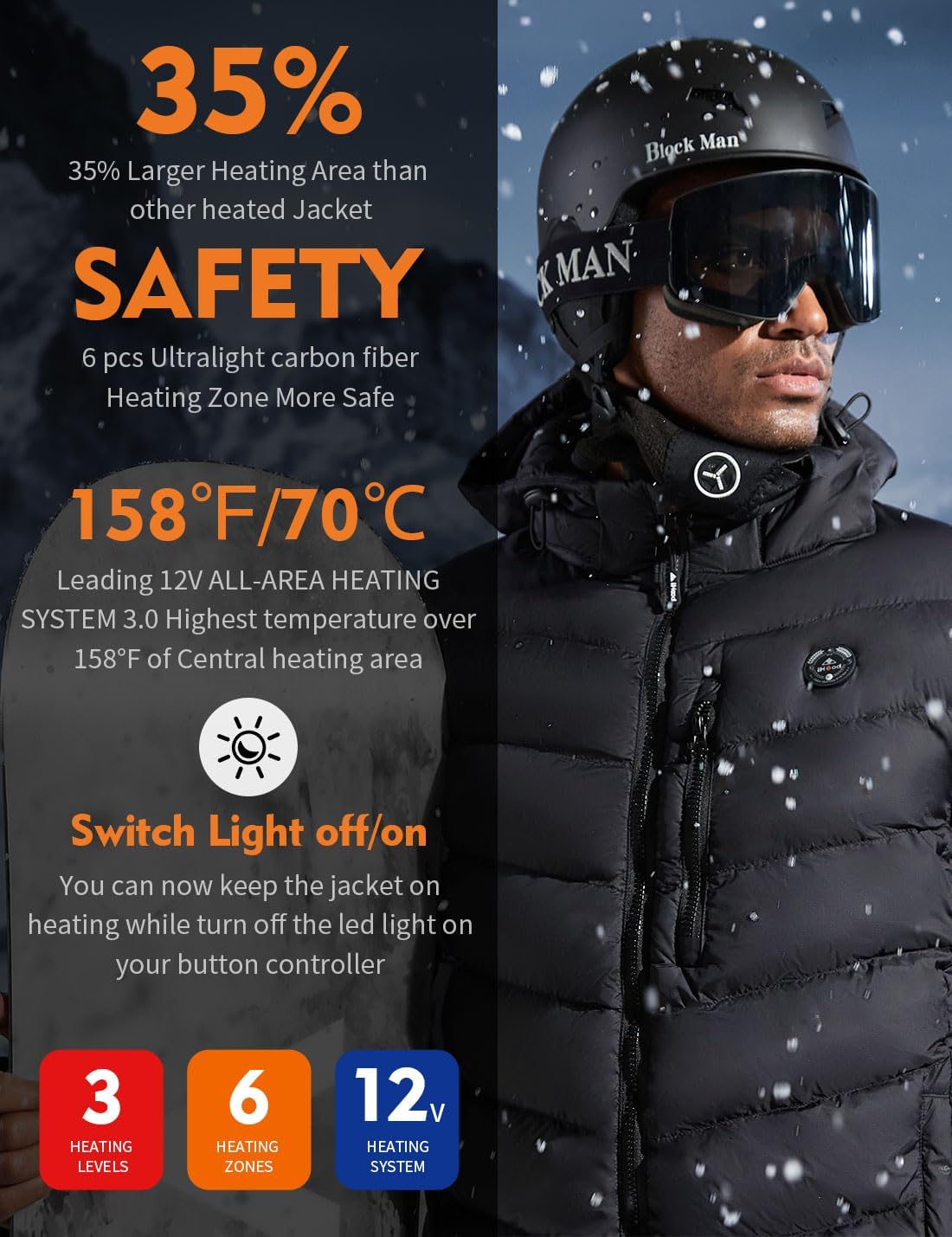 iHood Men's Heated Jacket With 12V Battery Pack-Insulated Lightweight Hooded Hand-Heating Electric Heated Puffer Jacket - Image 2