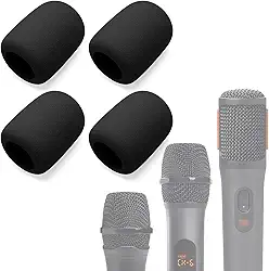 Capa de espuma compatível com microfones JBL PartyBox sem fio, sistema de dois microfones sem fio, PartyBox Mic 100 Wird Microphone Sponge Windscreen Pop Filter 4 unidades, preto