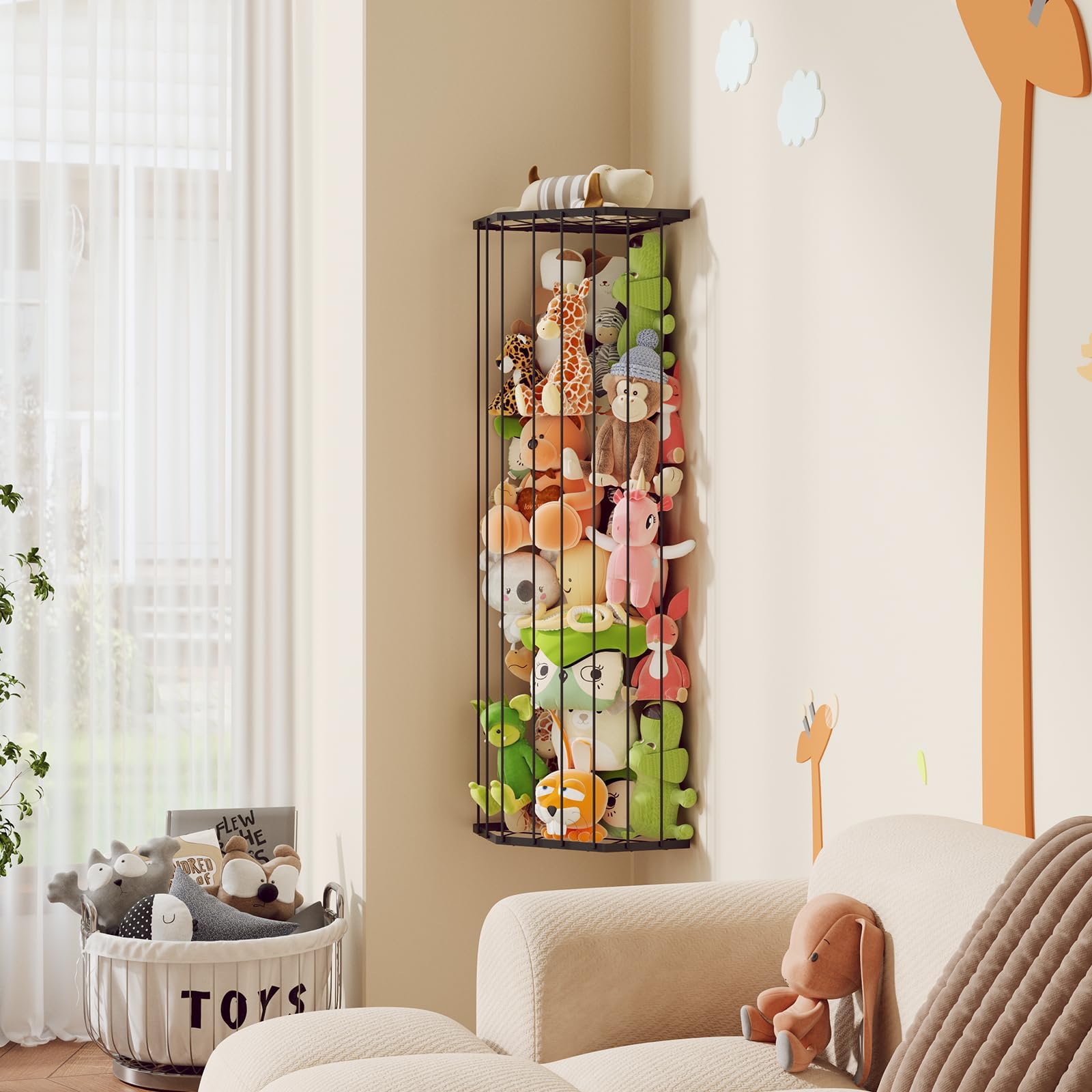 BBLlKE - Zoo de almacenamiento de animales de peluche, organizador de juguetes de peluche de esquina de longitud ajustable, soporte de red para colgar en la pared, para guardería, sala de juegos