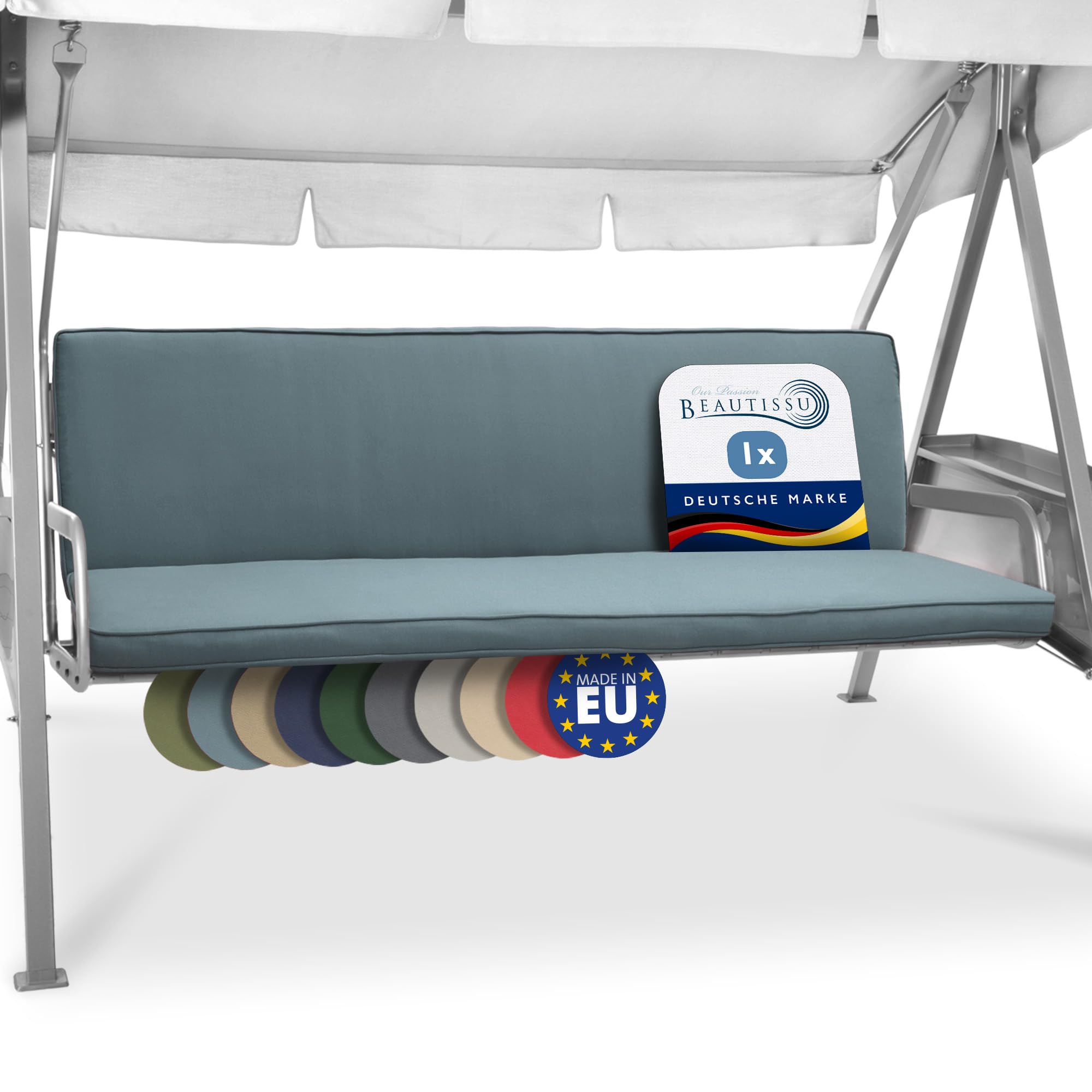 Beautissu Garden Swing Seats 3 Seater 180x50x6 cm Loft HS - Outdoor Canopy Swing Bench Seat Pad Garden Furniture Cushions Hammock Hollywood Blue Grey