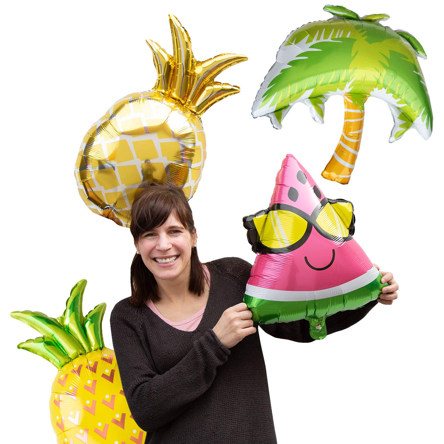 Folienballons Ananas, Melone Oder Palme – Metallisch Glänzend, Für Hawaii-Party, Sommer, Geburtstag, Karneval