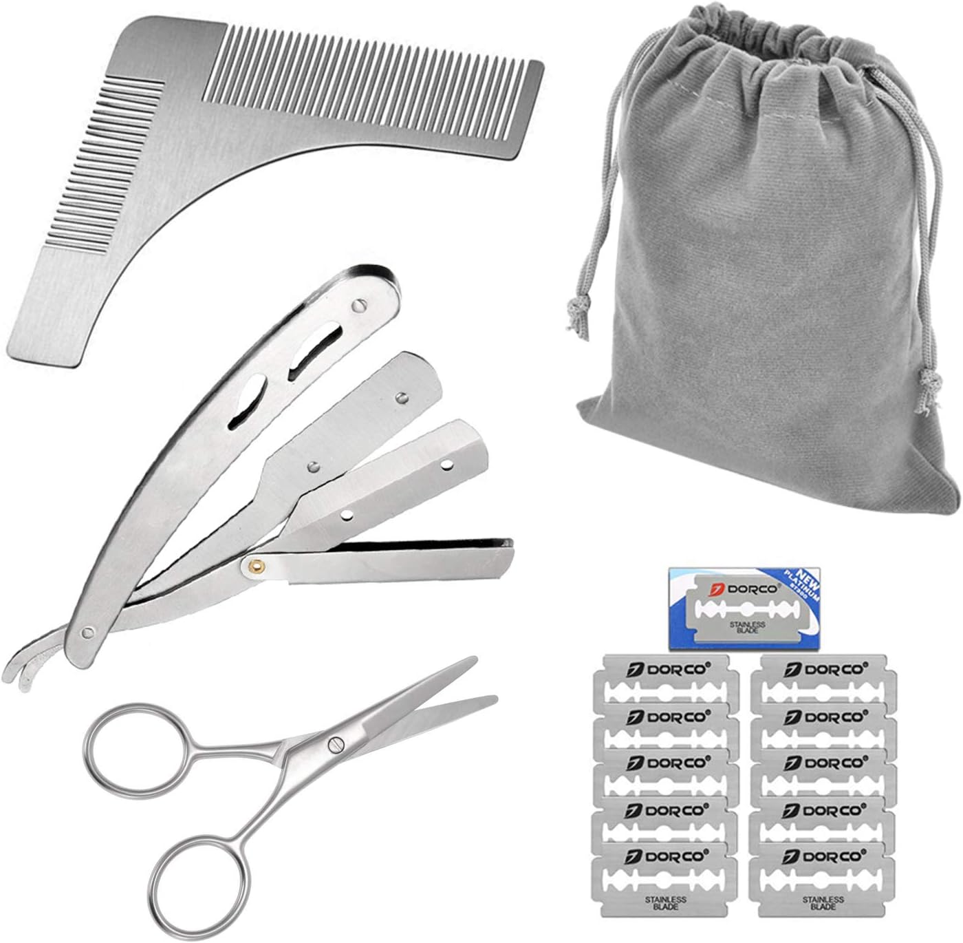 Beard Grooming Kit and Beard Shaping Tool for Men's Facial Hair Hairline Straight Edge Beard Razor Perfect Symmetric Lines Trim Shaping Template Comb with Beard Trimmer Hair Clipper