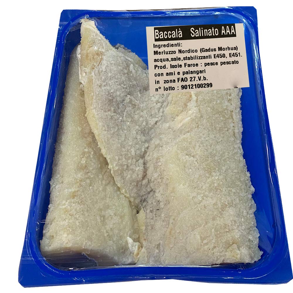 Baccalà Salinato a Tranci | Prg Faroe Fish | Pesce Pescato con Ami e Palangari Fondali Isole Faroe | 2kg Vaschetta Salvafreschezza Termosaldata Sottovuoto | Altissima Qualità Artigianale