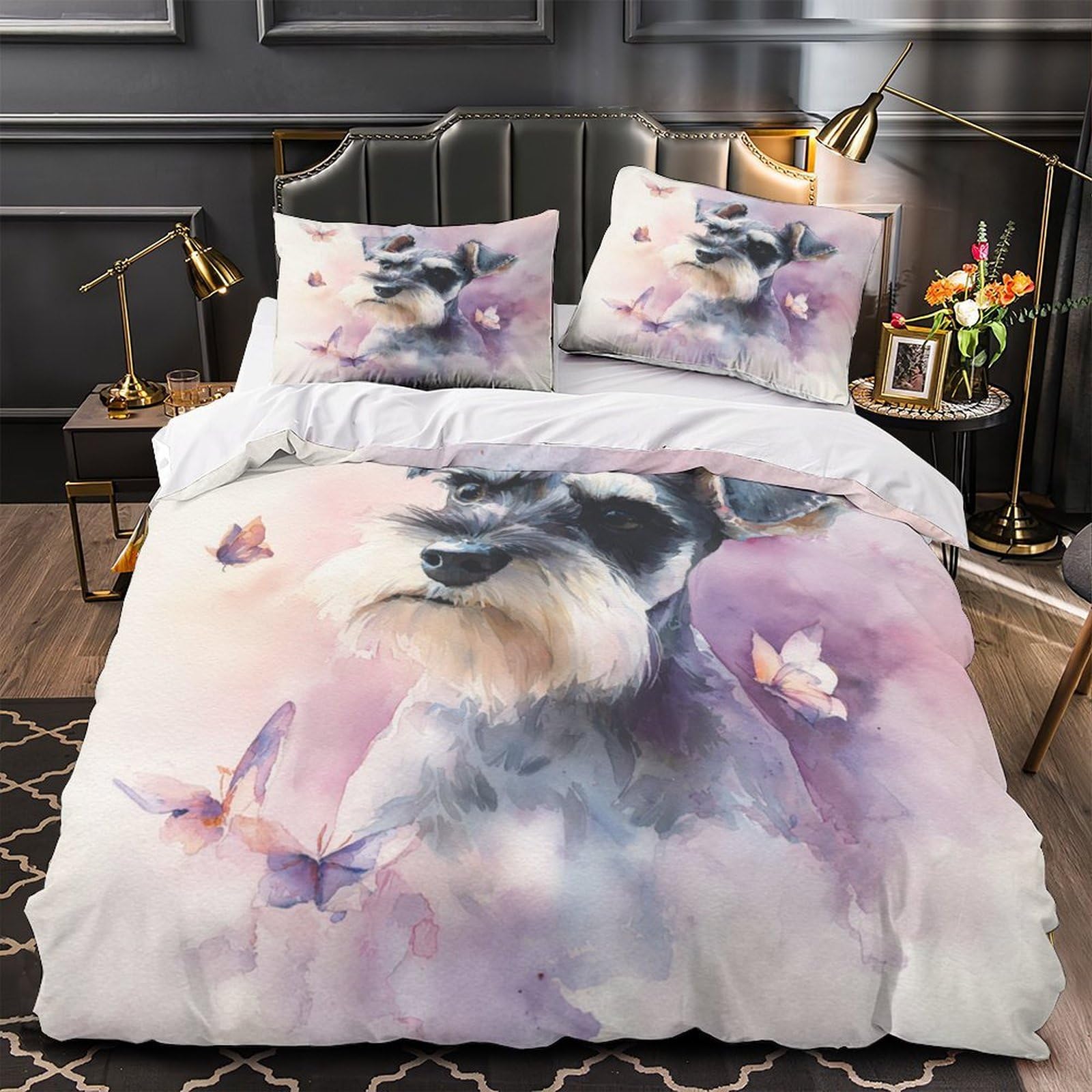 Parure housse de couette Schnauzer imprimé animal de compagnie 3D