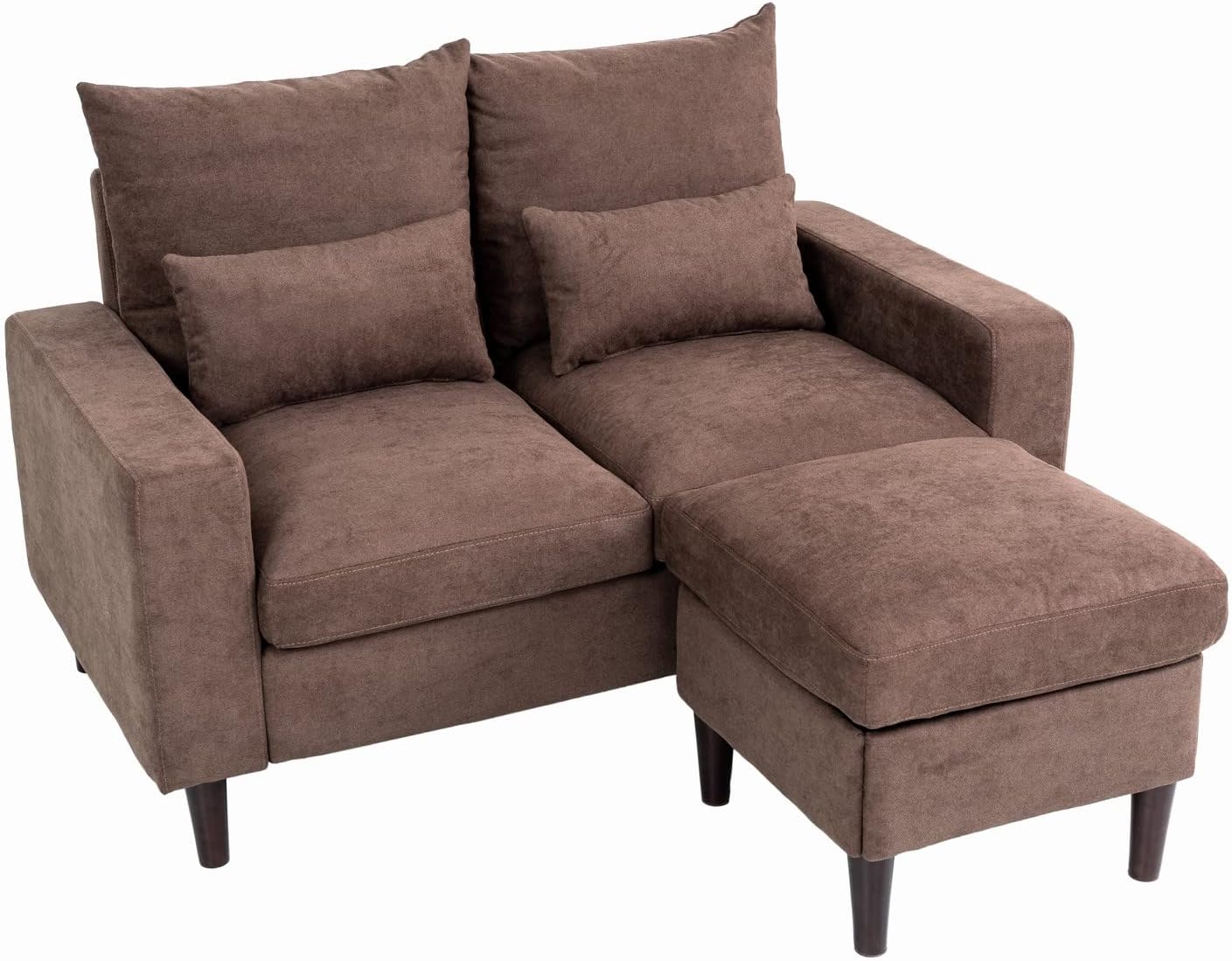 Panana 2 Seater with Footstool Chaise, Linen Fabric Small L-Shaped ...