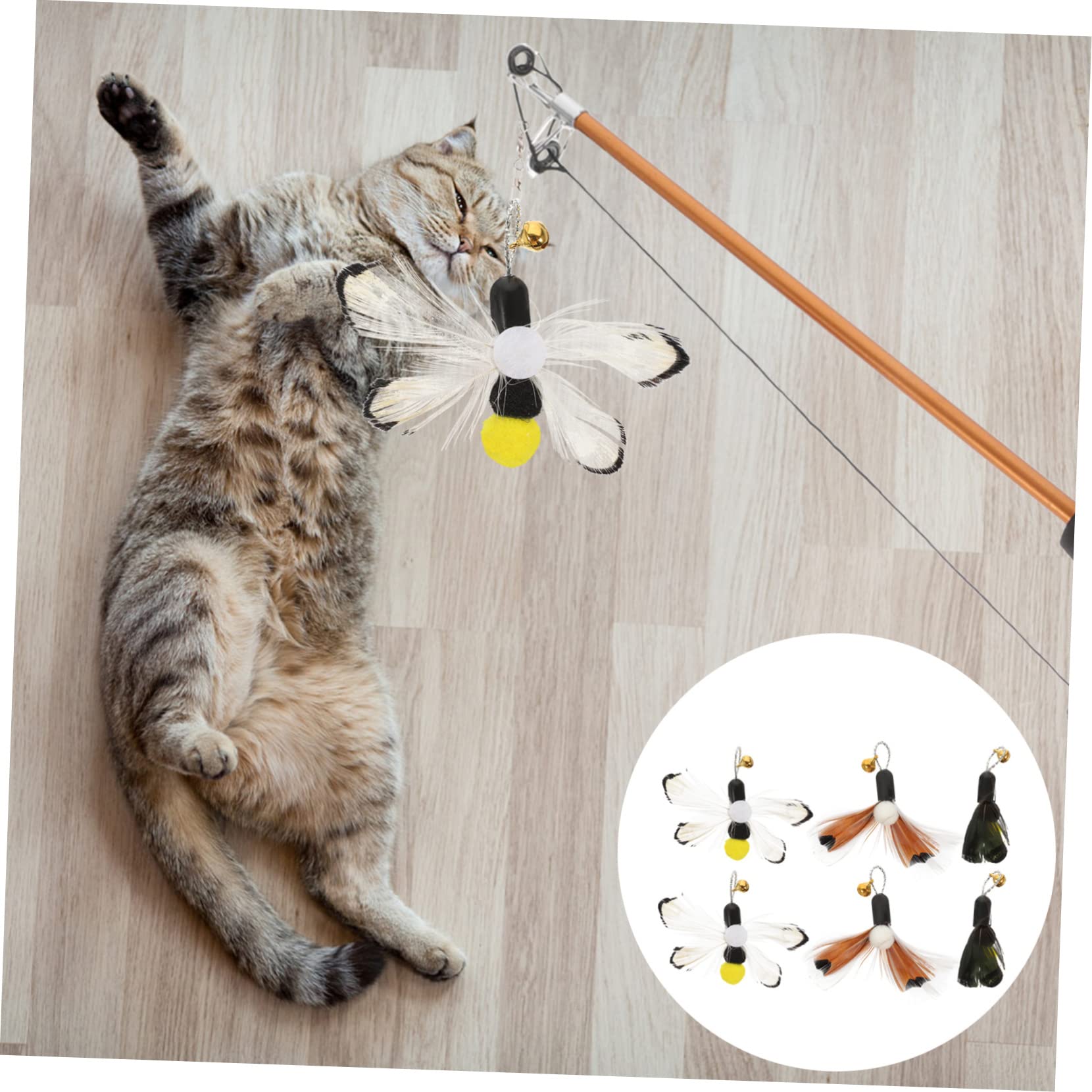 Yardwe 30pièces Recharges pour Canne à Chat Têtes Plume Et Insectes Jouets pour Intérieur