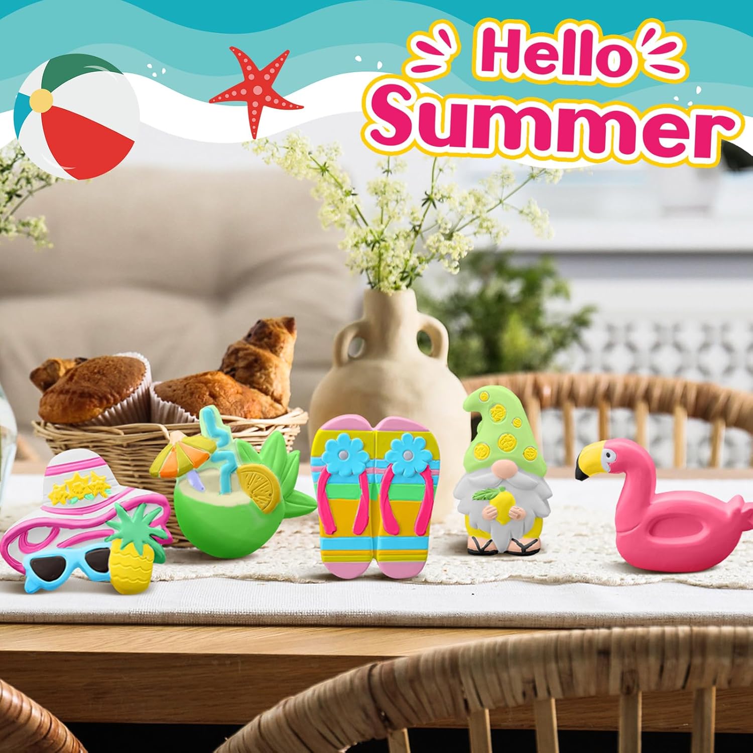 WinnerWhy 24 Pcs Summer Beach DIY Painting Ceramic Kit Paint Your Own Ceramic Unpainted Plaster Figurines with Tools for Adults Home Activity Party Favor