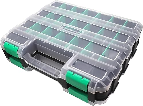Organizador de caja de herramientas de doble cara, caja de almacenamiento de hardware, organizador portátil de piezas pequeñas con divisores de