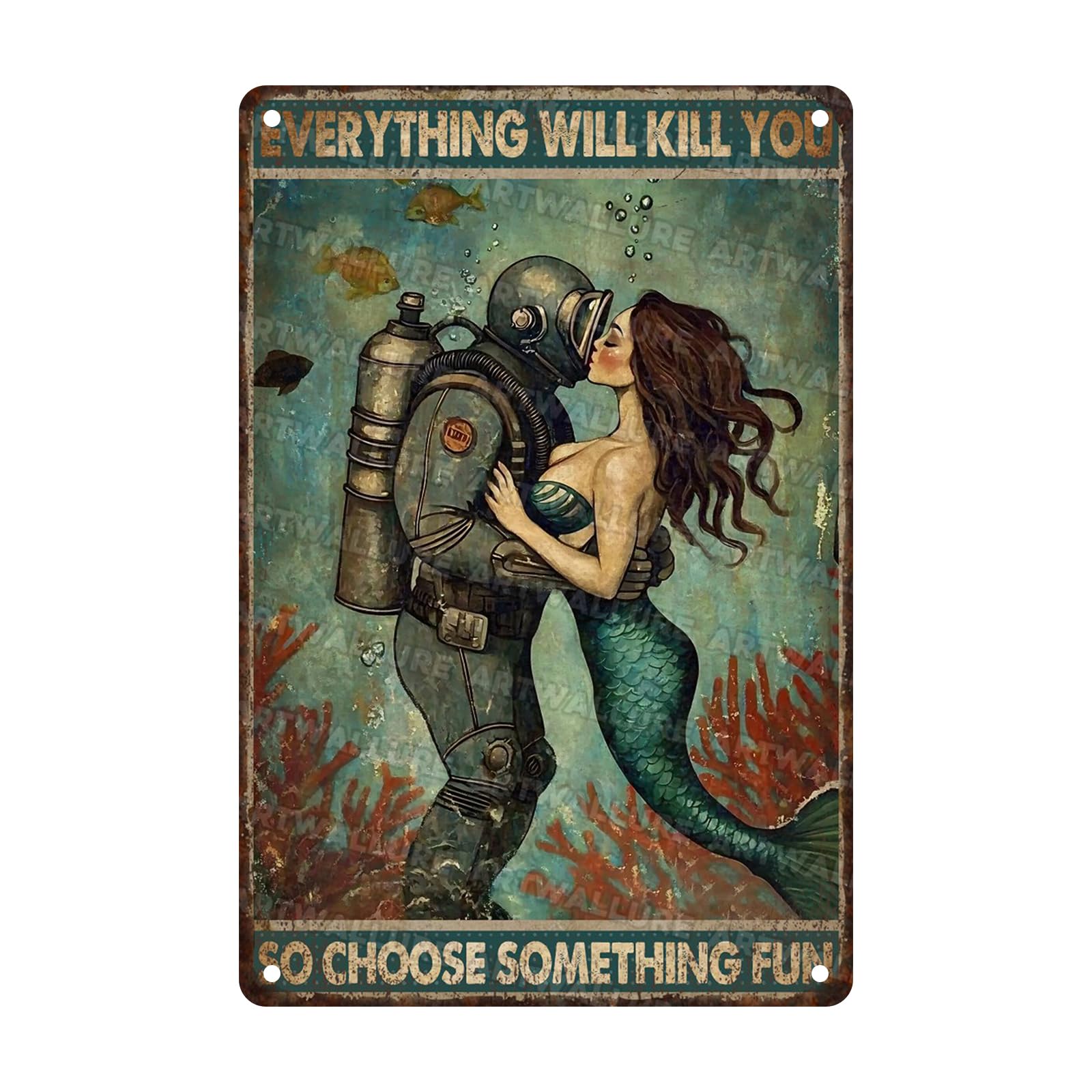 Metal Mermaid Tin Sign Everything Will Kill You So Choose Something Fun Bathroom Wall Decor for Funny Bathroom Man Cave Bar Home Decor 8x12 Inch