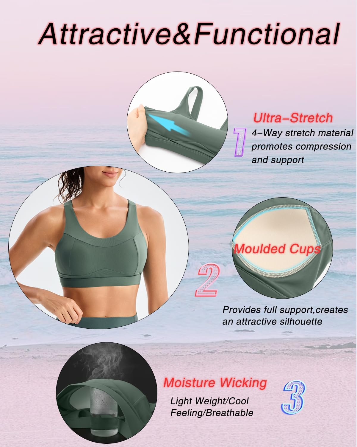  High Impact Sports Bras for Women,Racerback  Bra Workout Crop Tank Tops Longline Sports Bra Push up thumbnail