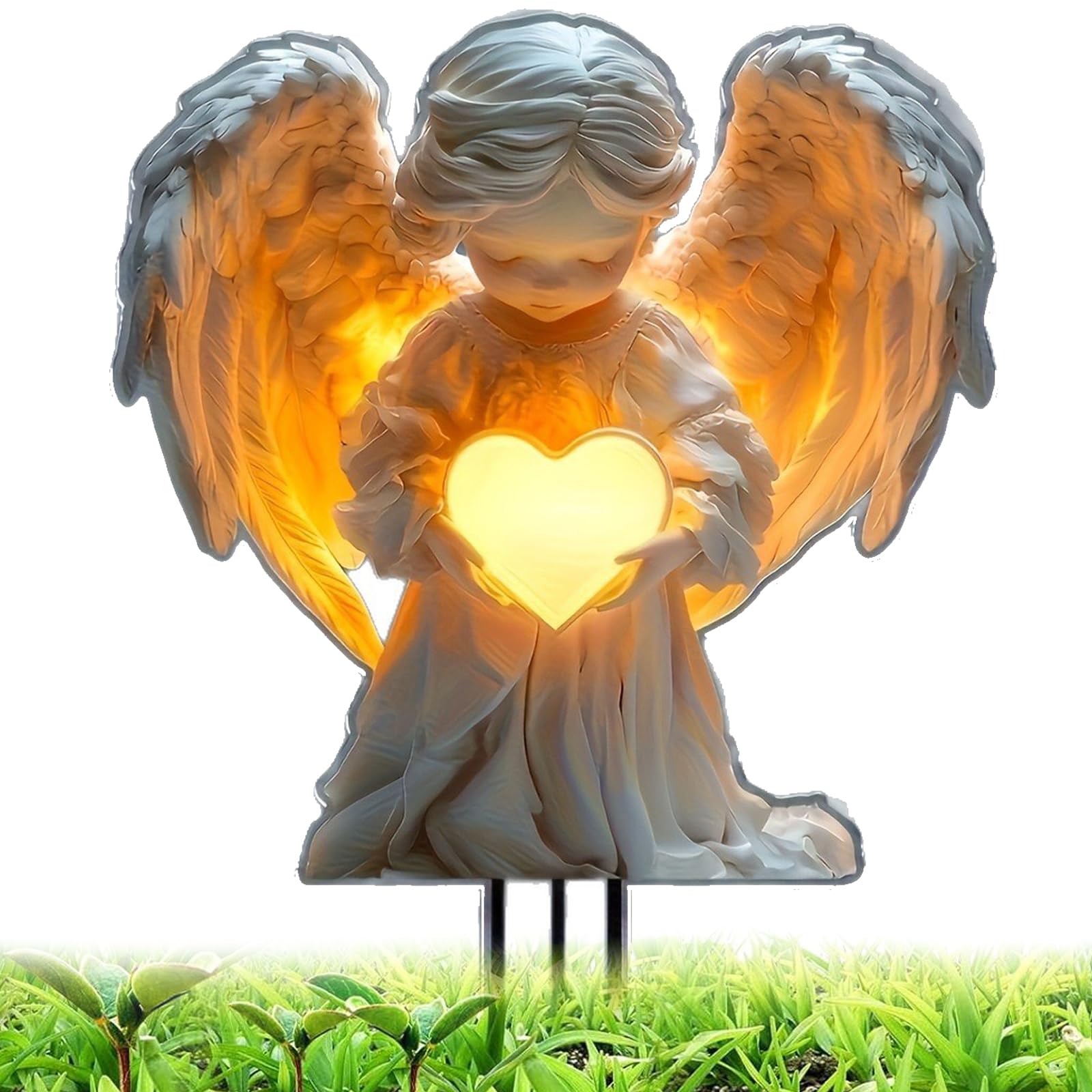 GYTFOG Angel Garden Ornaments, Angel Heart Gardens Acrylic Stake, Fairy Design, Waterproof Praying Fairy Flat Acrylic Stake for Lawn Pathway Patio Flower Pot Cottage Garden (20 x 12 cm)