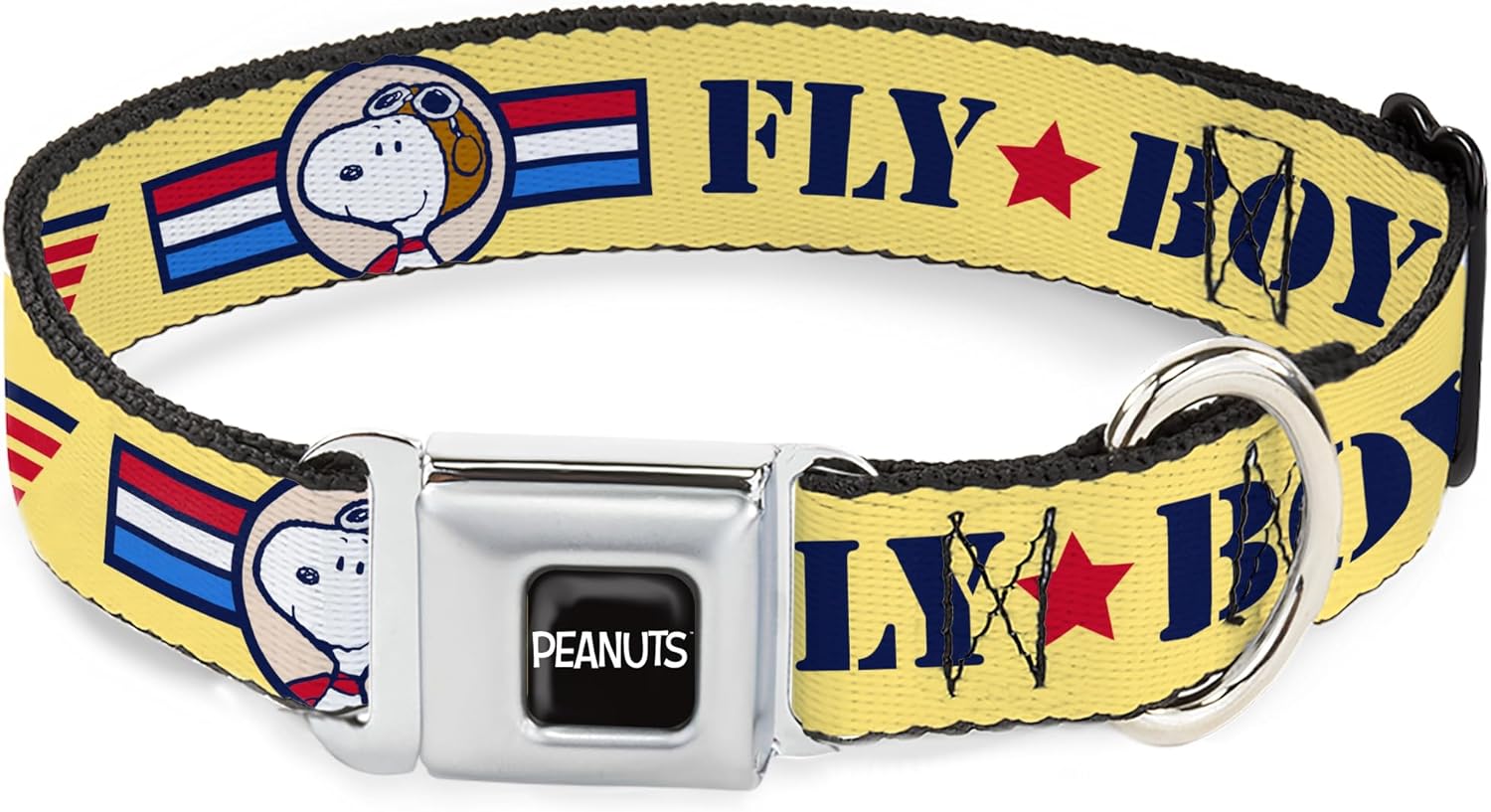 Peanuts Worldwide LLC Pet Collar, Dog Collar Metal Seatbelt Buckle, Peanuts Snoopy Fly Boy Top Dog Flying Ace Yellow Blue Red, 11 to 16.5 Inches 1.0 Inch Wide