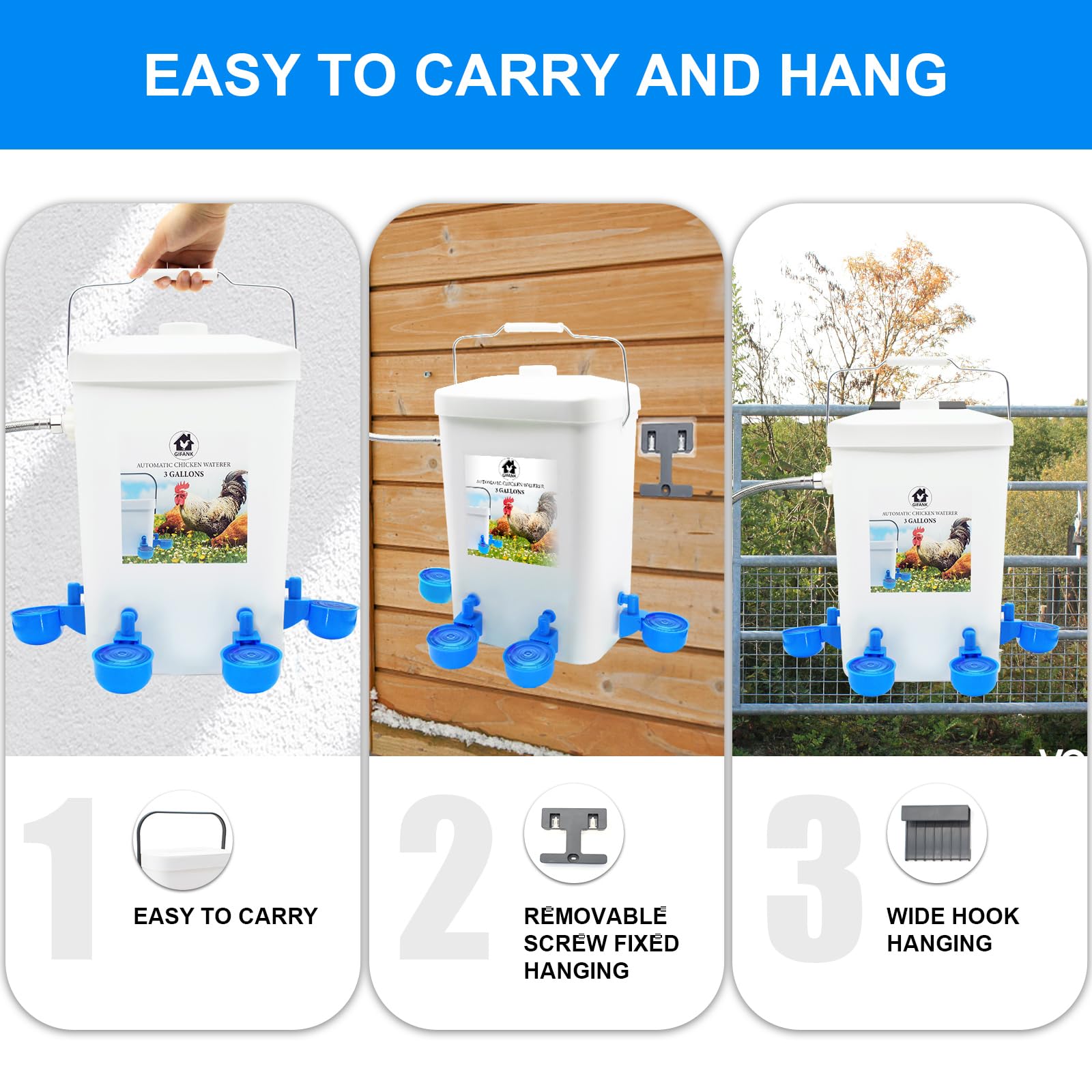 Dispensador automático de agua de pollo controlado, dispensador de agua de aves de corral de 3 galones con accesorio de manguera, accesorios automáticos para beber aves de corral para pollitos, pato