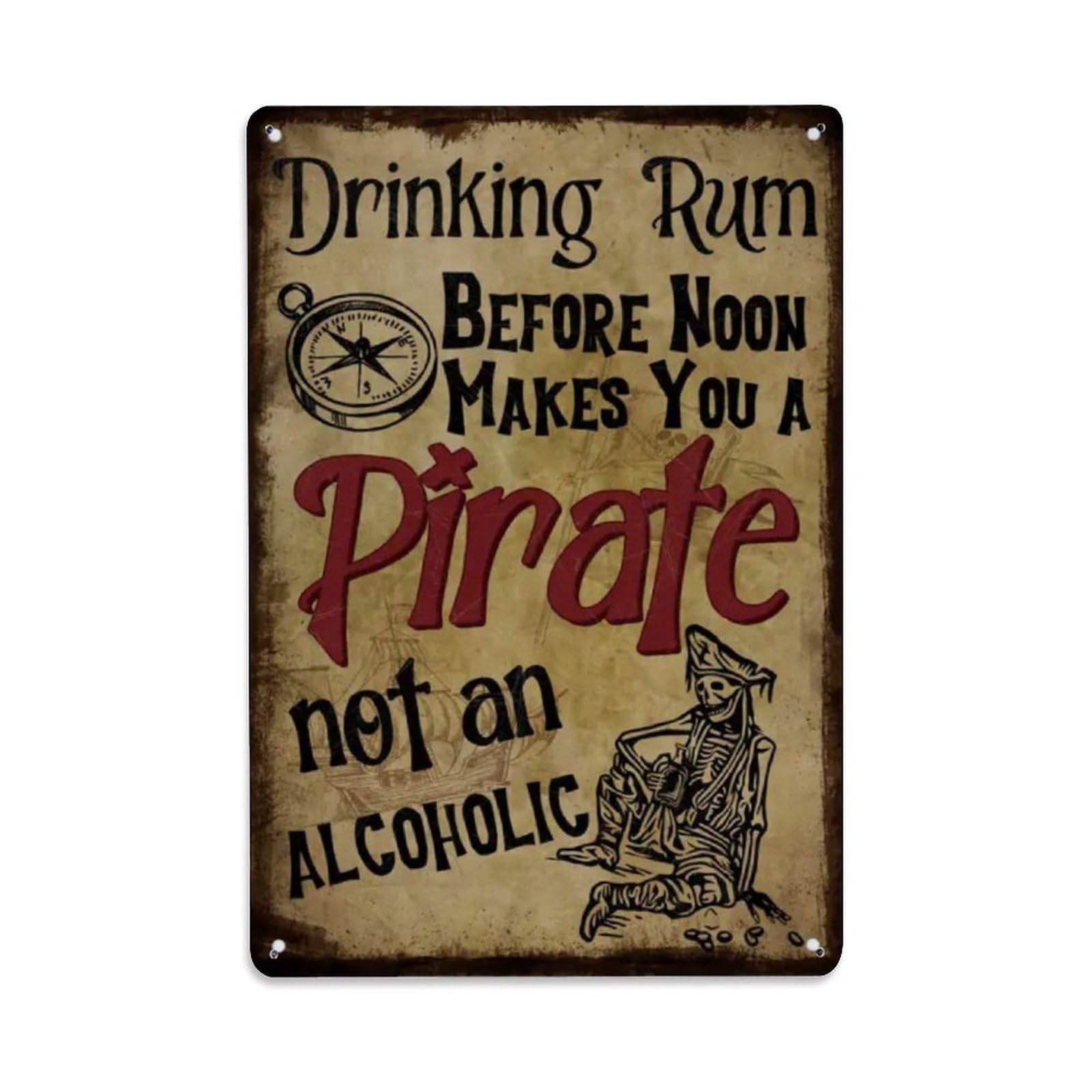 Rkundrne Vintage Funny Bar Decor With Drinking Rum Before Noon Makes You A Pirate Not An Alcoholic Metal Tin Sign Garden Bedroom Cafe Bar Man Cave Home Wall Decor Metal Poster 8X12 In