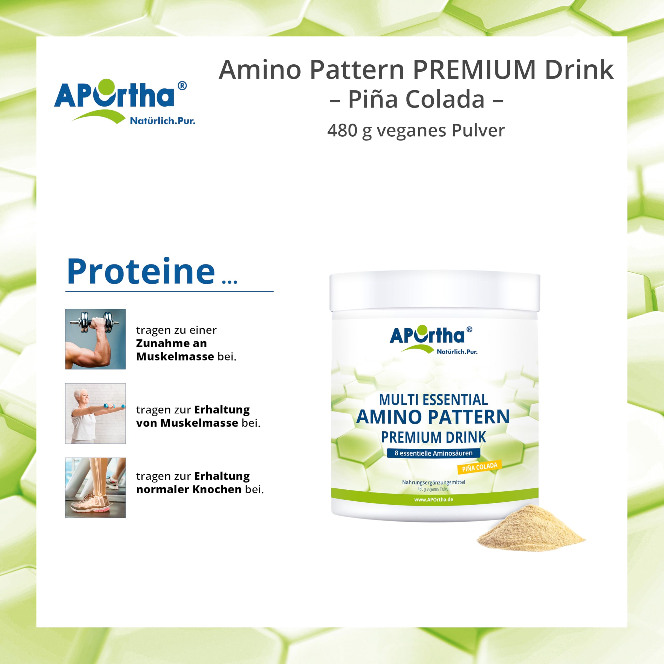 APOrtha® Multi essential Amino Pattern I 480 g Pina Colada Drink mit 8 essentiellen Aminosäuren nach Prof. Dr. Lucà- Moretti für optimierte Eiweißversorgung I Aminosäuren komplex hochdosiert EAA