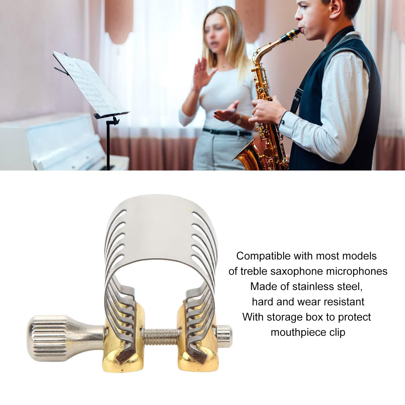 Clip Para Boquilla De Saxofón, Ligadura Para Boquilla De Saxofón Soprano Soporte Para Ligadura De Boquilla De Saxofón De Acero Inoxidable Con Caja De Almacenamiento Para Amantes Del Saxofón