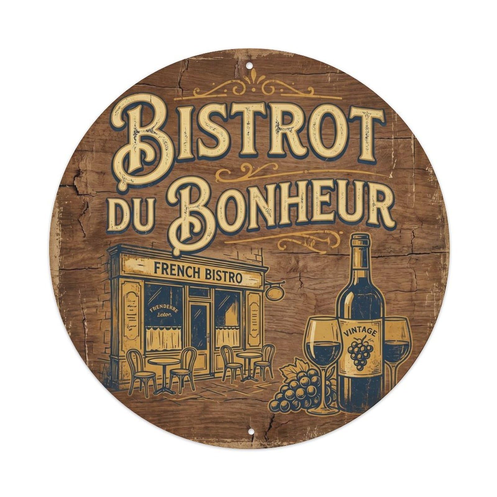 Bistrot Du Bonheur French Bistro Quote Wood Metal Tin Sign
