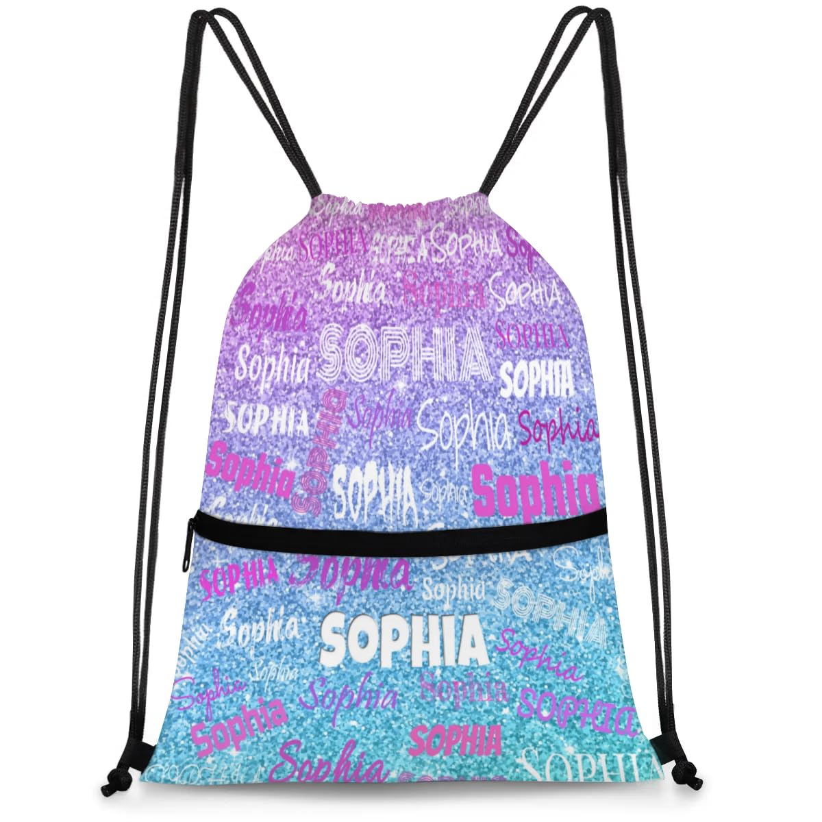 KFNHN Custom Drawstring Bag Dance Bag with Name, Personalized Strap Pack Casual String Bag Backpack, Dreamy Glittery Effect, Colorful Names