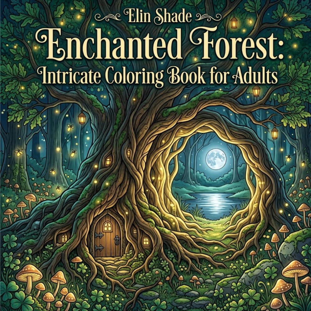 Enchanted Forest: Intricate Coloring Book for Adults: 40 Detailed Magical Woodland Scenes Featuring Ancient Trees, Fairy Cottages, Mystical Creatures and Hidden Forest Wonders for Relaxation