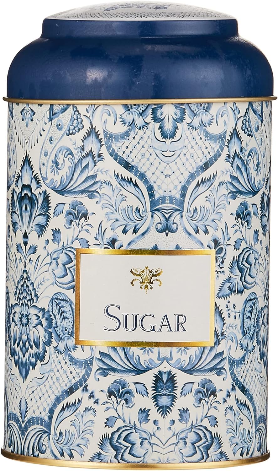 Nobel Blue Floral Pattern Design Canister Tin (Round Sugar)