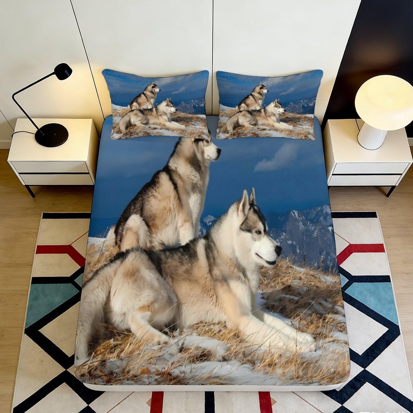 Pnayamiorkfel Style-1 3D Printed Husky Mountain Fitted Sheet Microfiber Soft Durable Wolf Wilderness Mattress Cover For Bedroom Guest Room Decor 90X200x25cm