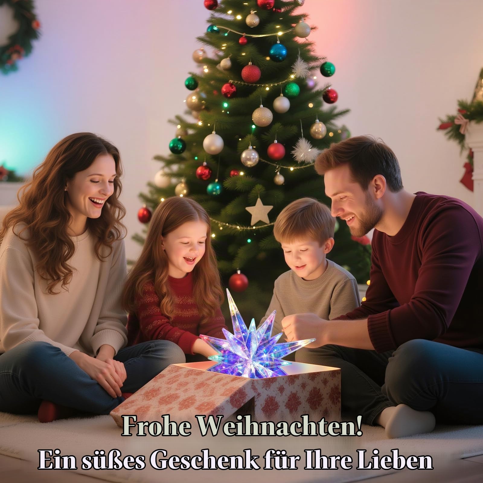 Lewondr Weihnachtsstern Baumspitze, 15,35" 20 LED Baumspitze, Fernbedienung Und USB-Betriebene Bethlehem Polaris Baumspitze Für Zuhause, 6-Stunden-Timer 8 Modi Weihnachtsdekoration, Farbiges Licht