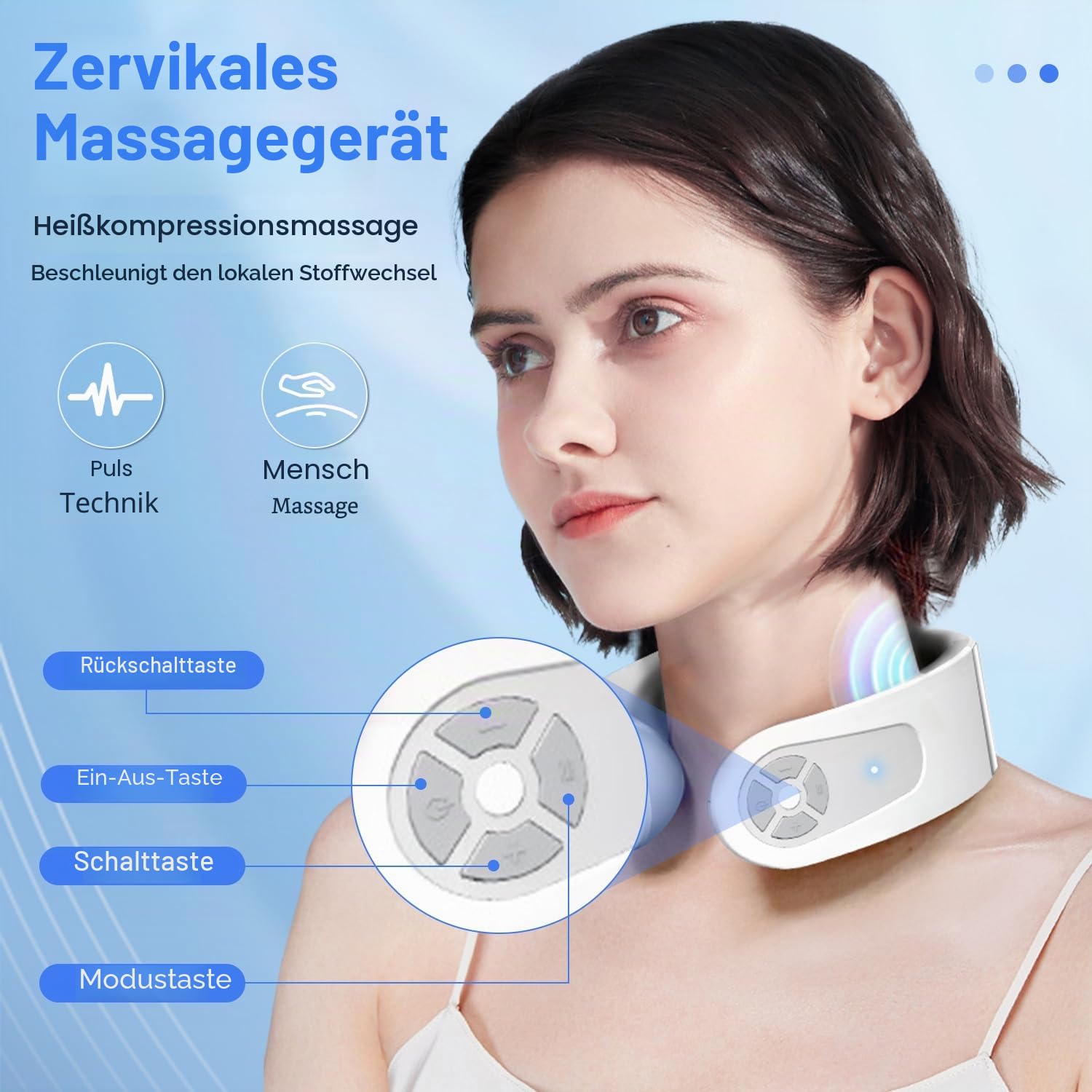 Nackenmassagegerät, Intelligentes Sprachansagen Nackenmassagegerät mit 42°C Wärmetherapie, 5 Modi 15 Intensitätsstufen Tragbar Elektrisches Massagegerät für Zuhause Büro Reise
