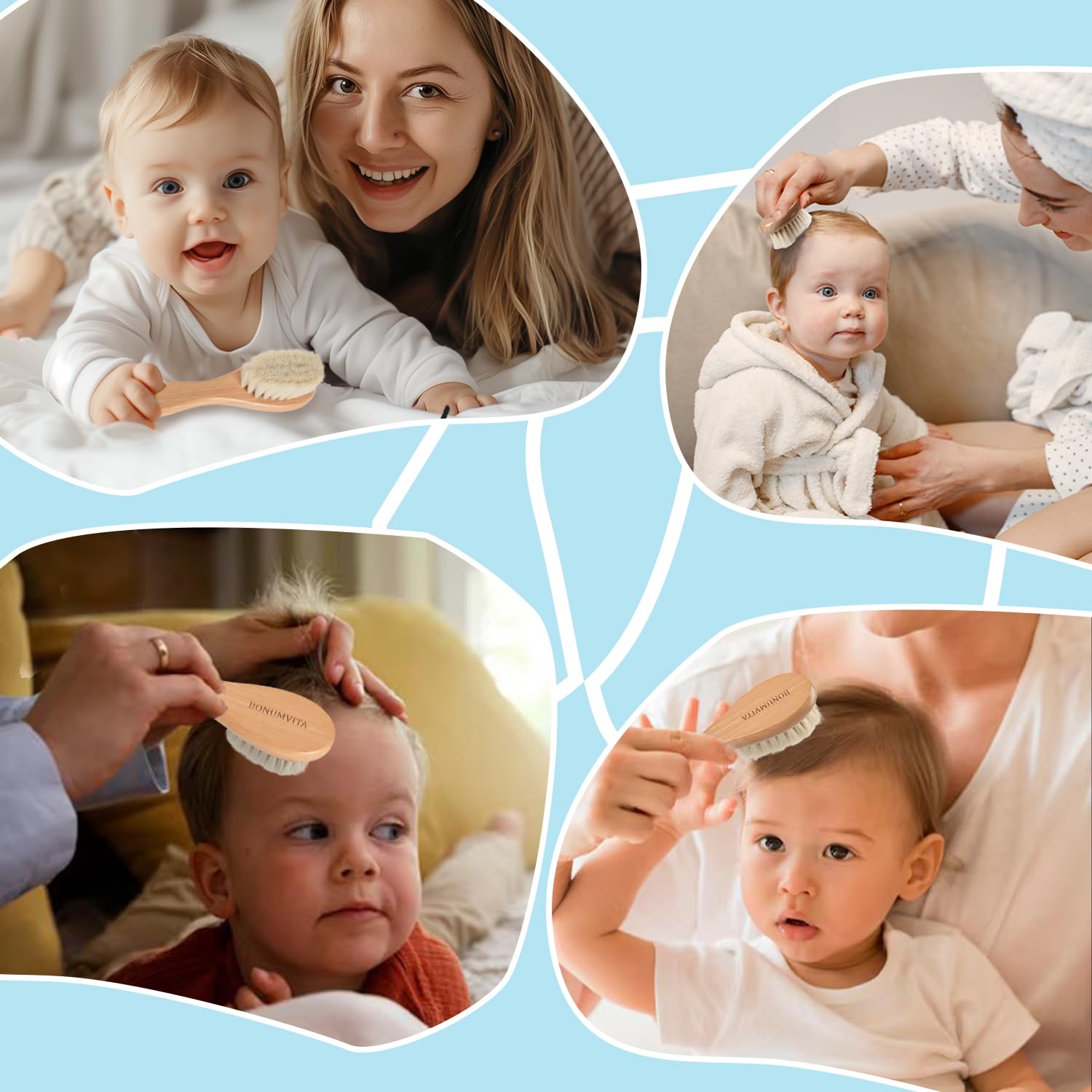 BOMUMVITA Babyhaarbürste und Kamm Set mit weichen Ziegenborsten | Holz-Babyhaarbürsten-Set für Neugeborene und Kleinkinder, gut für Wiegenkappe, Jungen, Mädchen, Badezubehör