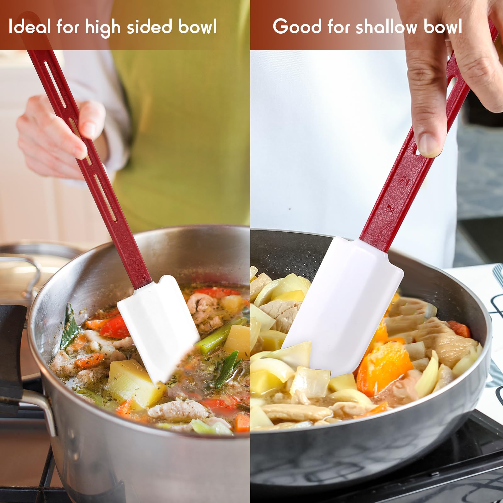 Norme 4 espátulas de silicona de alta temperatura, resistentes al calor, espátula de silicona comercial con asa para cocina, cocina, hornear, mezclar, utensilios de cocina, aptos para lavavajillas (14