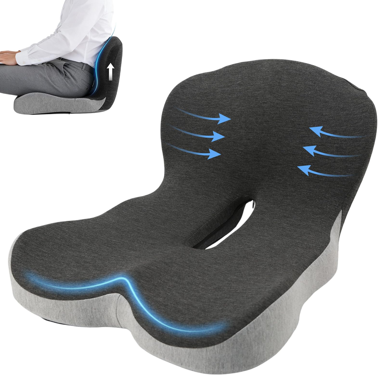 NCONCO Cuscino Sedia Ufficio,con Schienale Supporto Lombare Memory Foam Aumenta il Comfort U-Shape per Auto Guidatore Sedia a Rotelle Scrivania