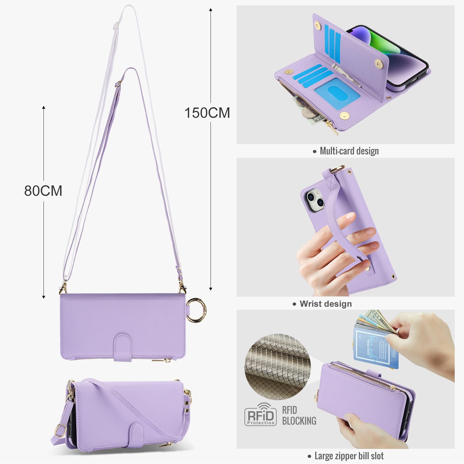 Lipvina Cover per iPhone 13 Pro Max/12 Pro Max con cordino Porta Carte Custodia iPhone 13 Pro Max/12 Pro Max con cerniera cordino Ring portafoglio donna - Bianco