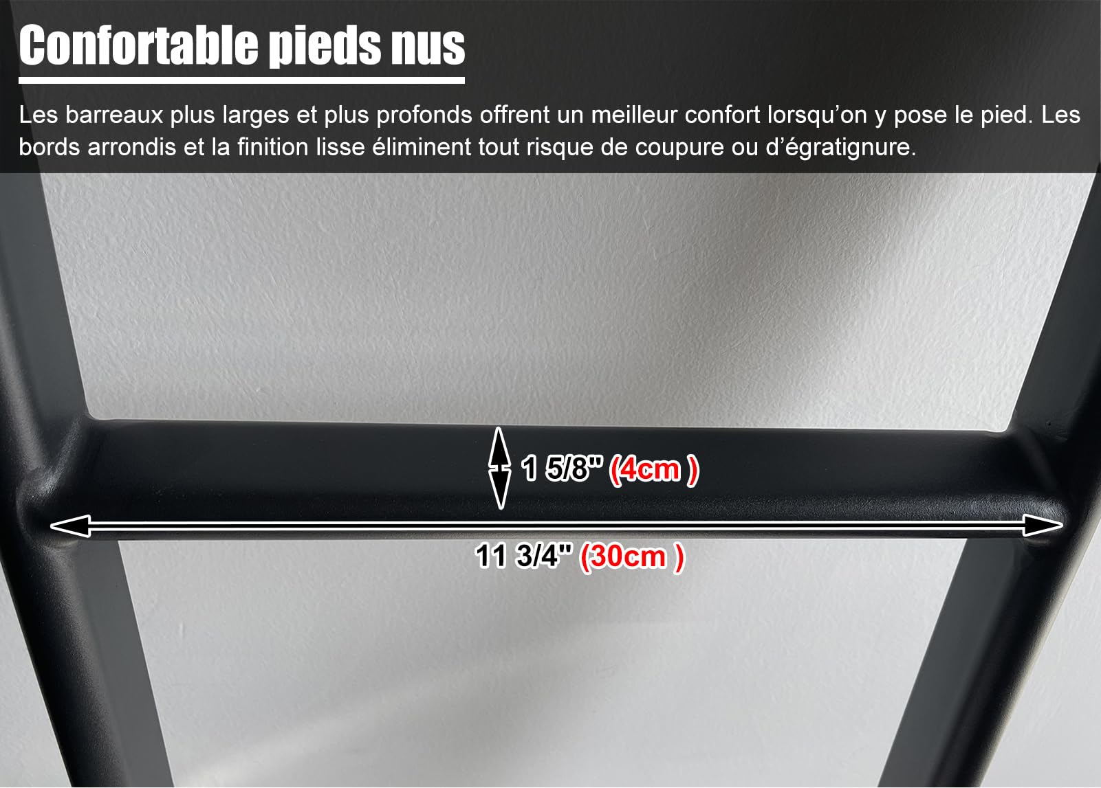 Échelle Robuste pour Couchette de Camping-Car 127/140/152/168 cm, avec 4 Crochets et Embouts Antidérapants, Escalier Métallique pour Caravane, Maison ou Dortoir (168 cm, Noir)