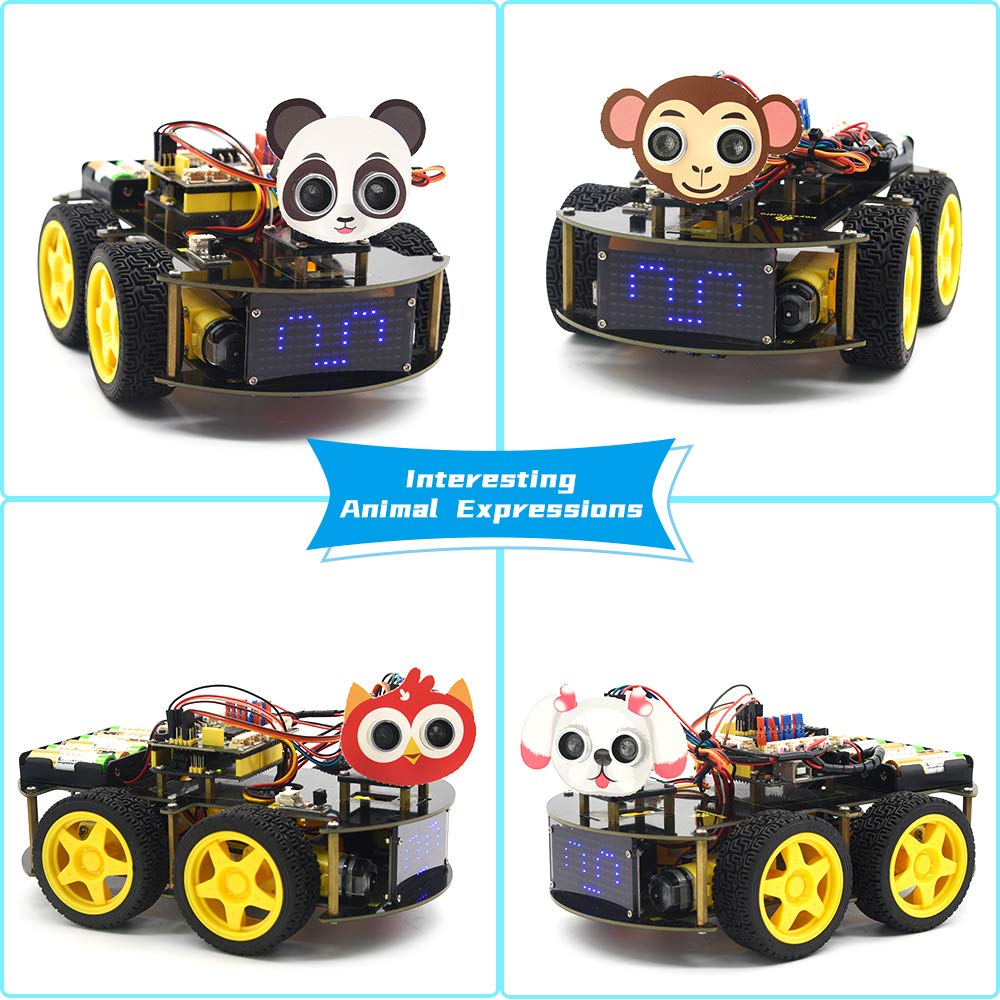 KEYESTUDIO 4WD zestaw do montażu robota V2.0+, kompatybilny z elektroniką Arduino IDE z mikrokontrolerem, modułem śledzenia line, czujnik ultradźwiękowy