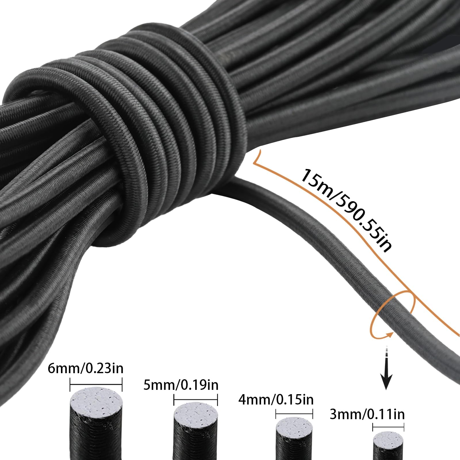 élastique Résistant Intempéries Noir JUKOTA 15m X 4mm Tendeur Elastique,Corde Extensible En Caoutchouc Corde Caoutchouc Pour Fixation