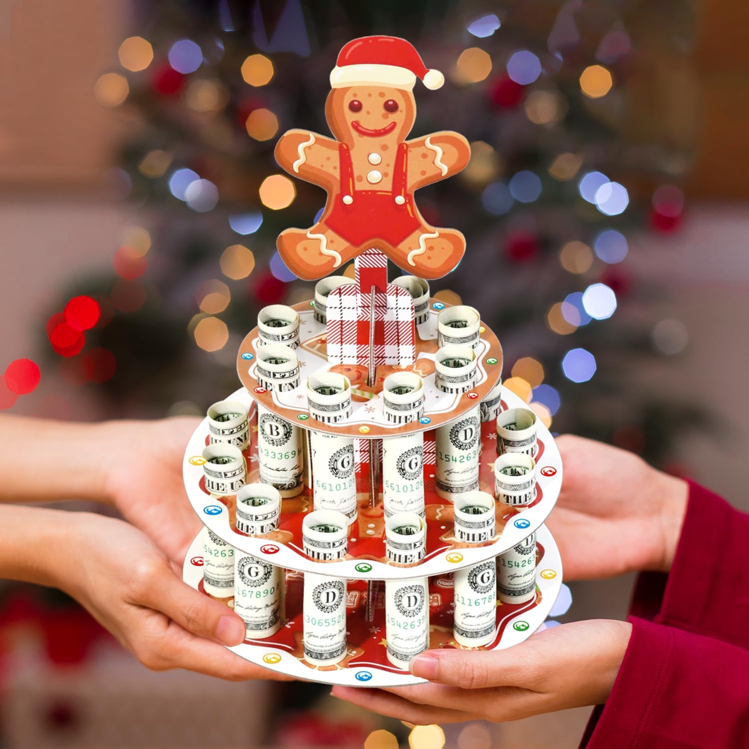 Crafterlife Gingerbread Man Christmas Money Holder, Cash Cake Stand, Surprise Money Box, Fun Gift Ideas for Him Her Son Daughter Grandkids