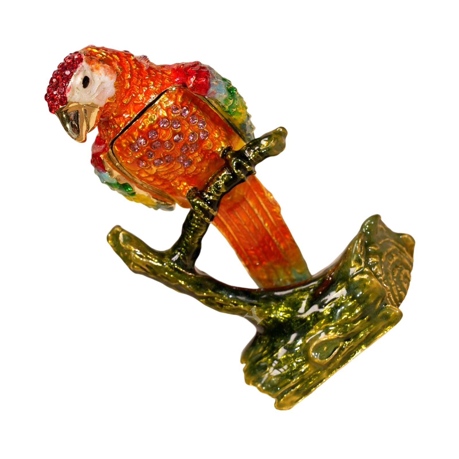 Zxfdsfdbnm Creative Metal Enameled Parrots and Tree Branch Ornament Decorative Trinket Box for Rings Earrings Organiser Parrots Shaped Jewelry Holder