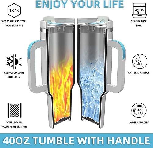 Miniatura 3 de MURRICON 40 oz Tumbler with Handle and Straw,Reusable Vacuum Quencher Tumbler with Lid,Stainless Steel Insulated Travel Mug,for Coffee and