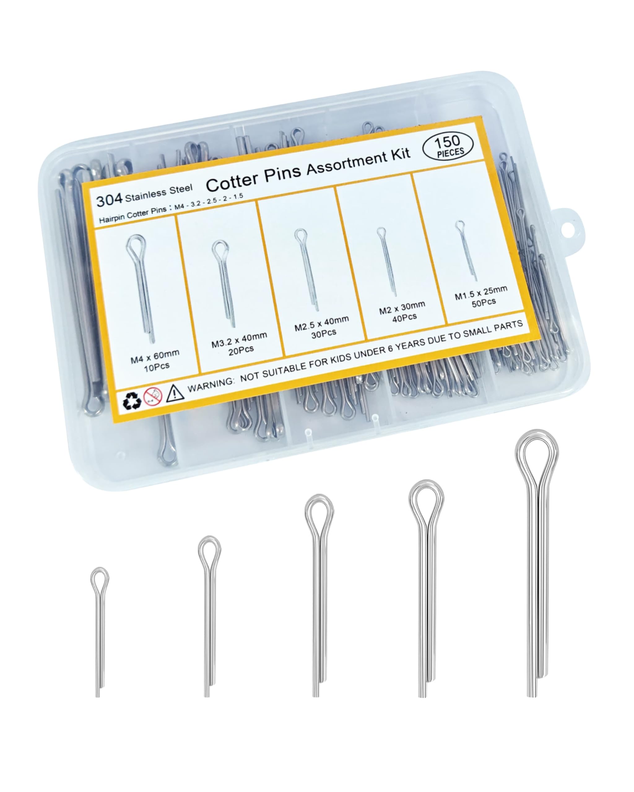 290 Pcs Cotter Pins Assortment Kit, 304 Stainless Steel Split Pins — Amazon image 12