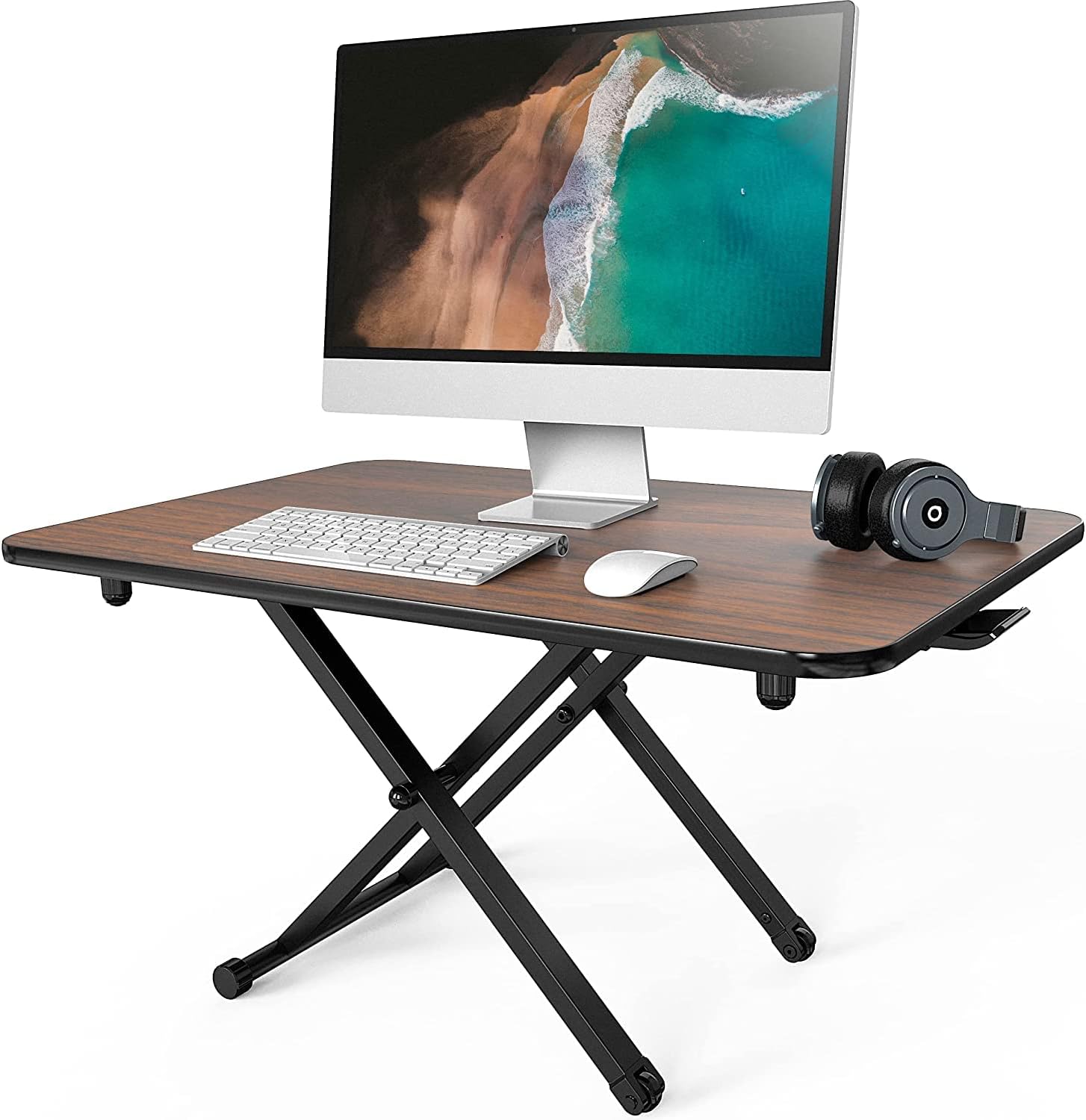 FITUEYES Standing Desk Converter Brown 78cm Sit to Stand Up Desk height