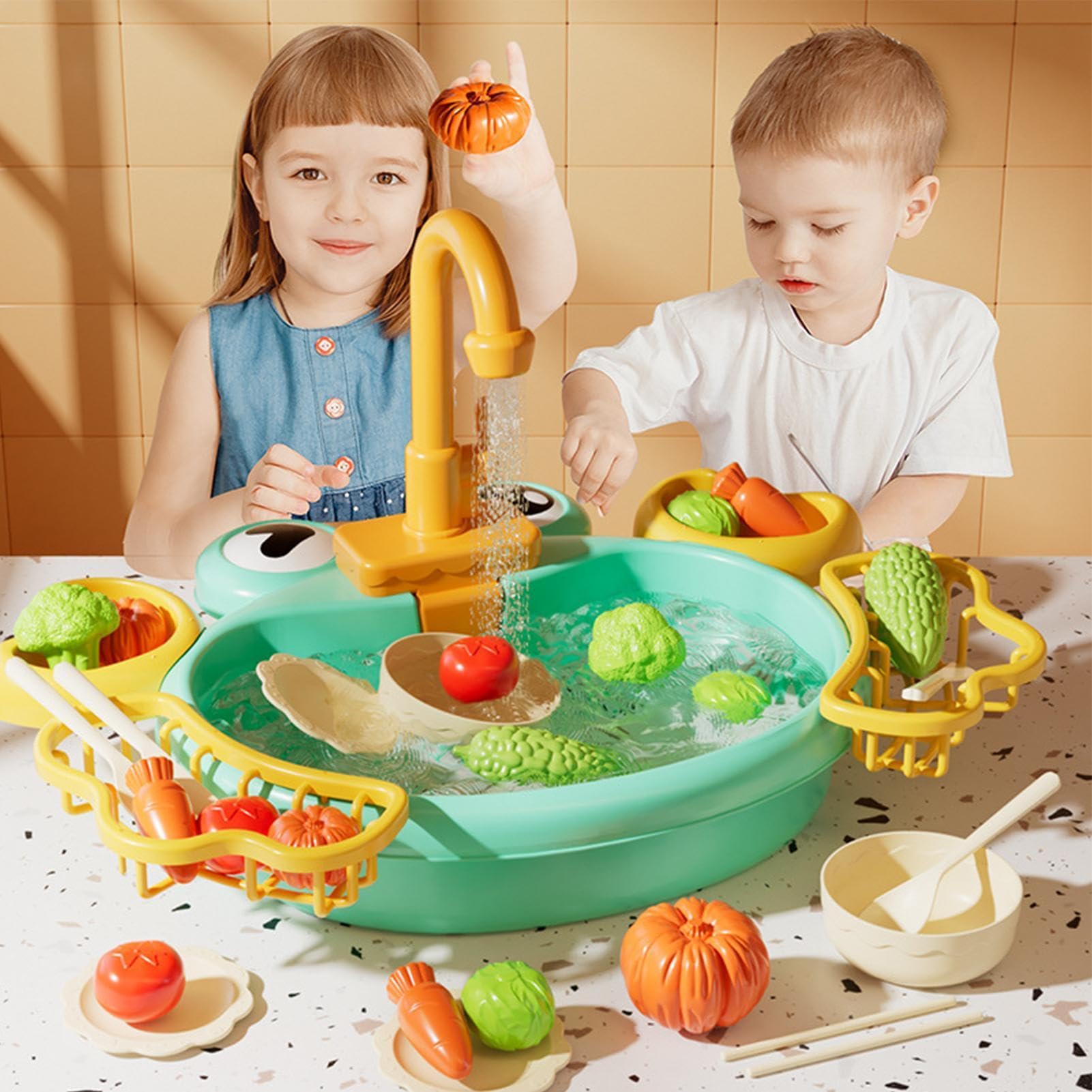 Lavello per Bambini con Acqua Corrente Giocattoli Estivi da Giardino | Elettrico Giocattolo per Bambini e Bambine Età Prescolare Giardino Campeggio Asilo Bagno Cameretta