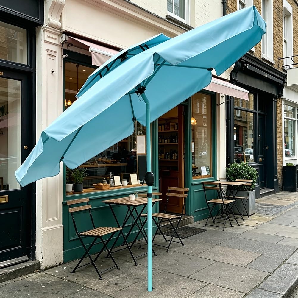 Okrągły Uchylny Parasol Plażowy 270 Cm z Korbą, Wodoodporny z Ochroną Przeciwsłoneczną UPF 50+ z 8 żebrami